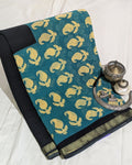 Jaypuri Cotton Chanderi Sari (Black & Firoza)