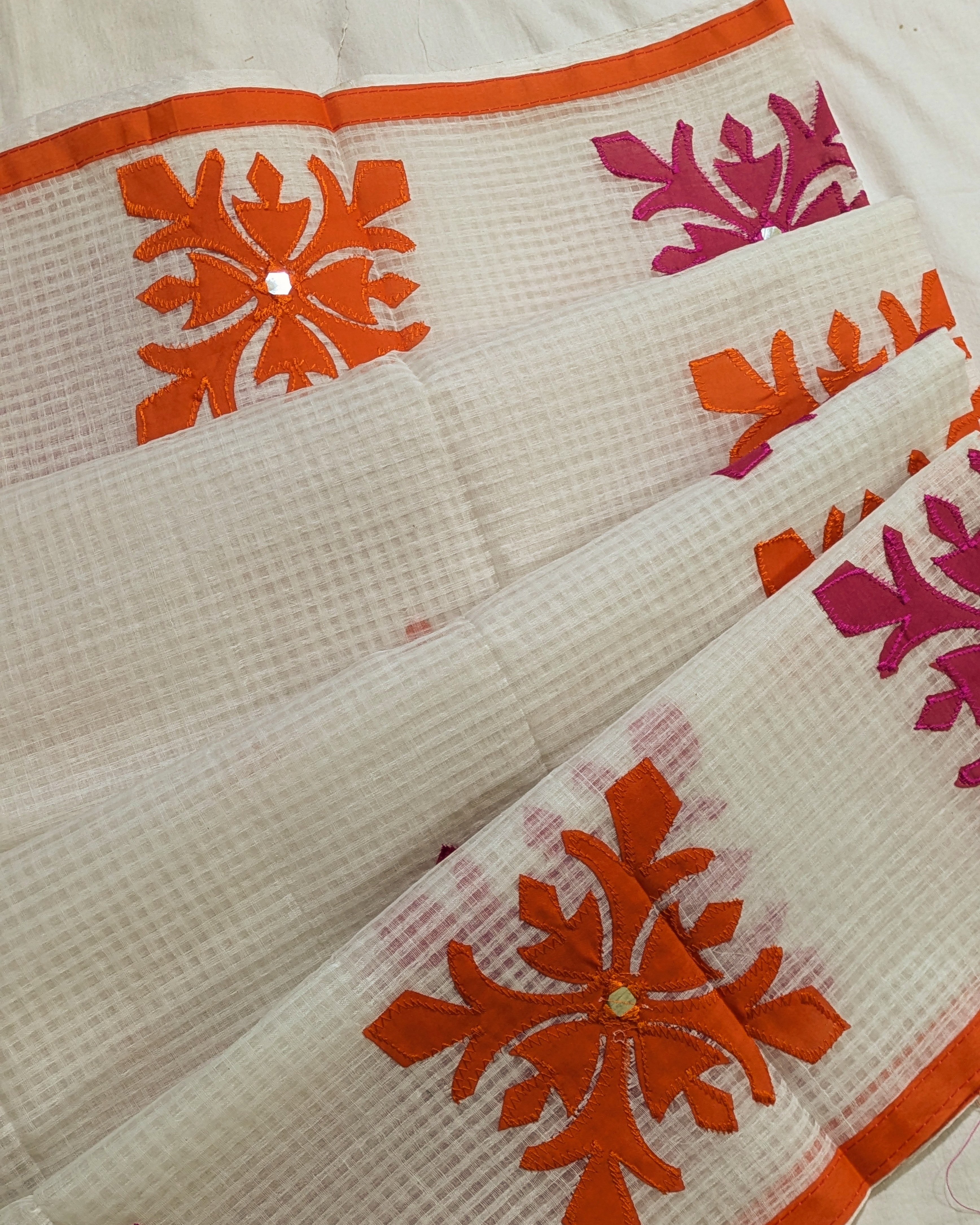 Cotton Kota Applique Sari White 1