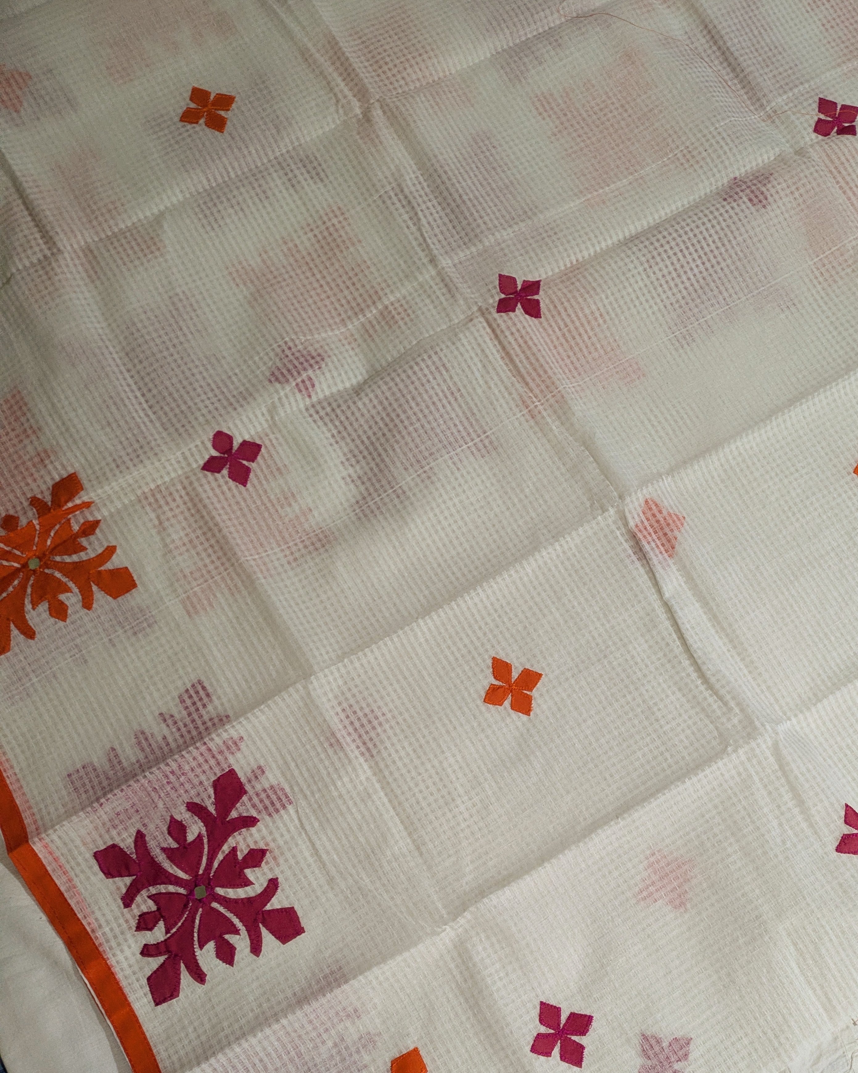 Cotton Kota Applique Sari White 1