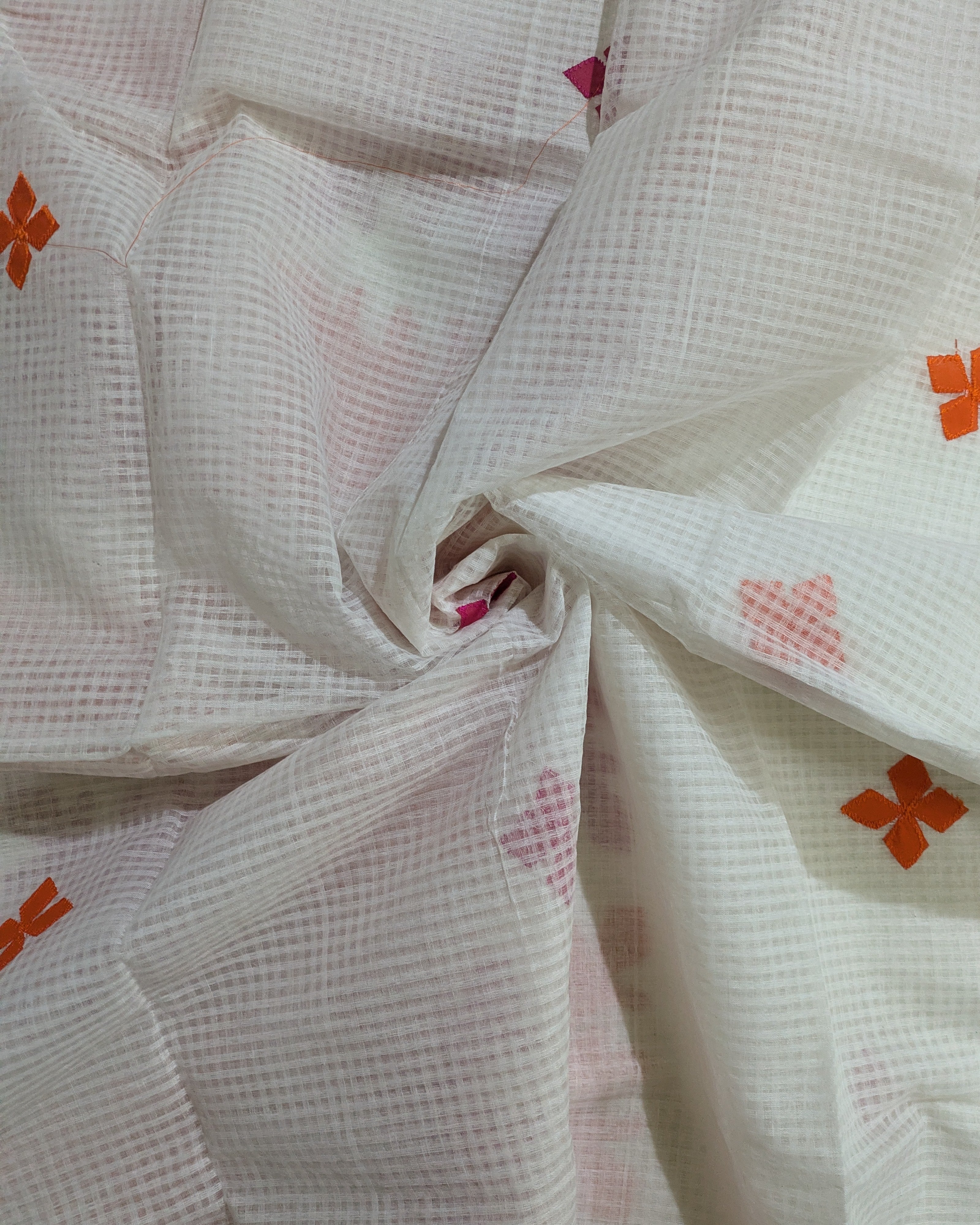 Cotton Kota Applique Sari White 1