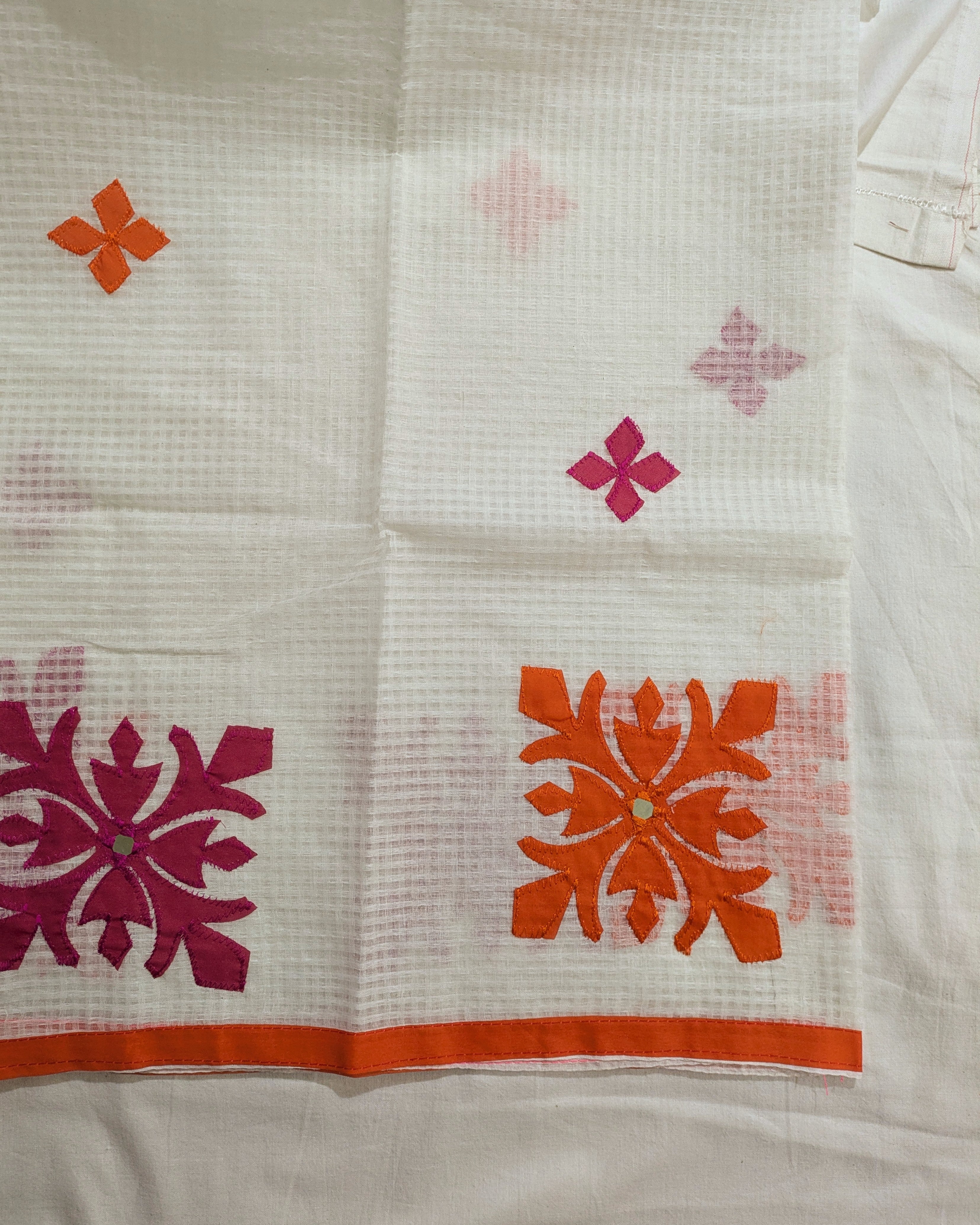 Cotton Kota Applique Sari White 1