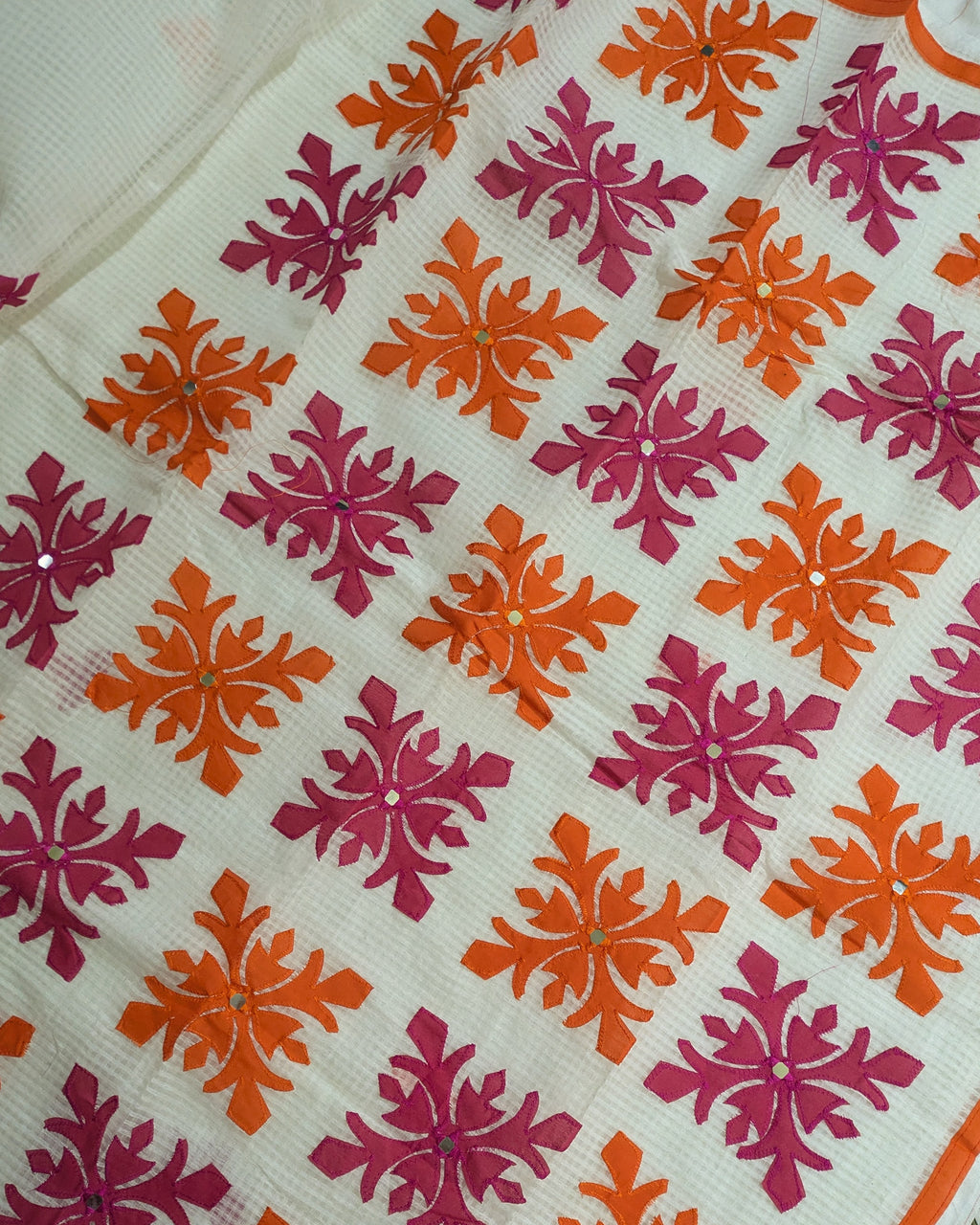 Cotton Kota Applique Sari White 1
