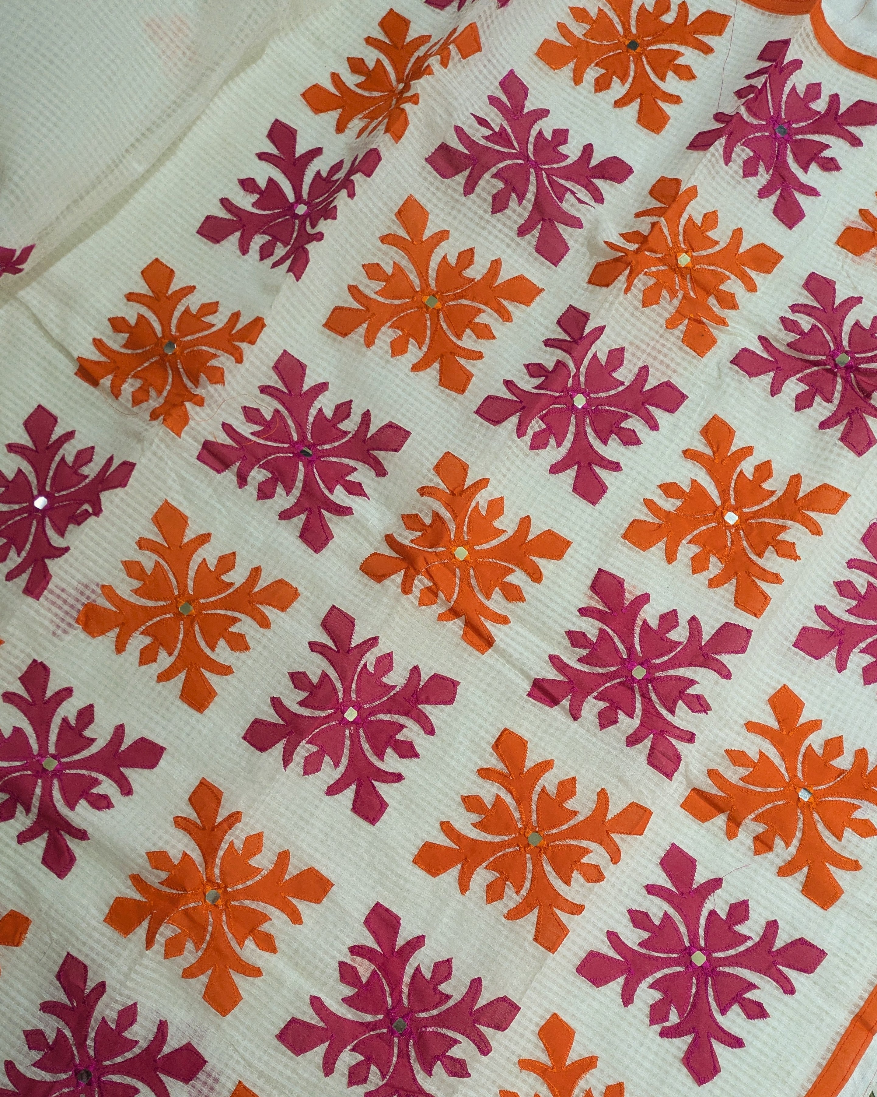 Cotton Kota Applique Sari White 1