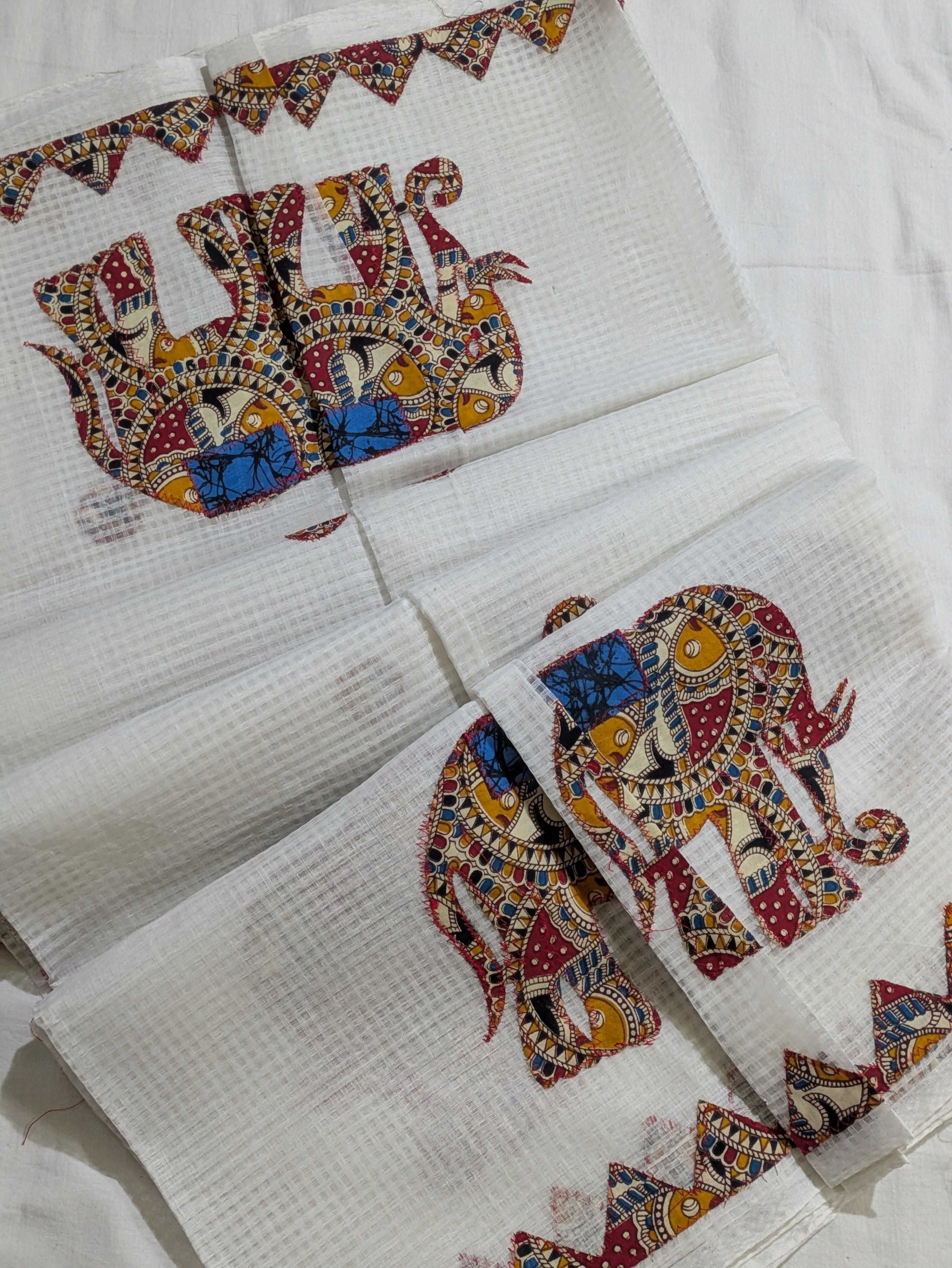 Cotton Kota Applique Sari White 2