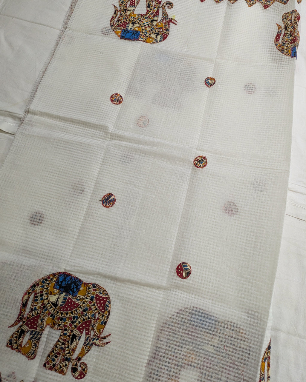 Cotton Kota Applique Sari White 2