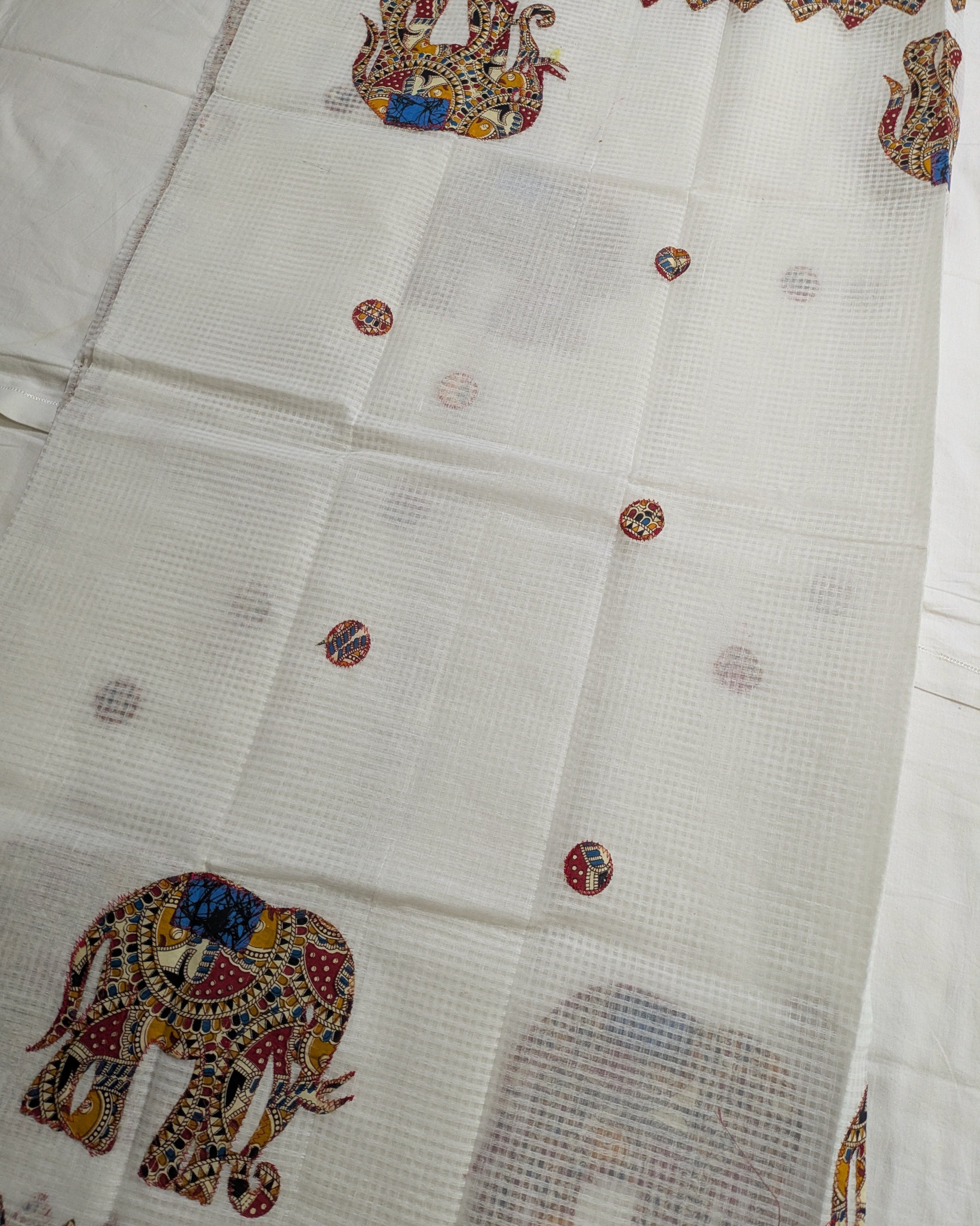 Cotton Kota Applique Sari White 2