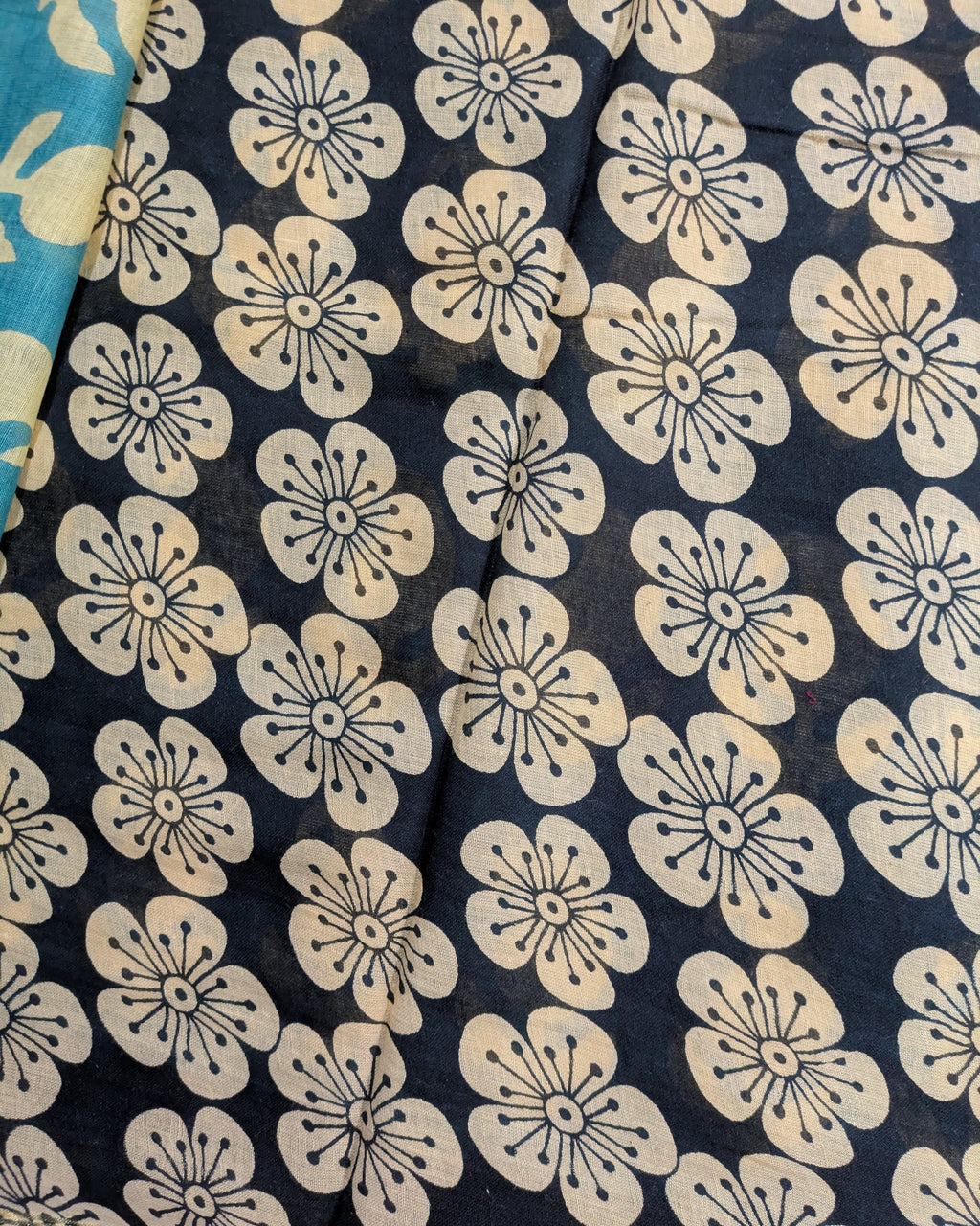 Jaypuri Cotton Chanderi Sari (Black & Firoza)