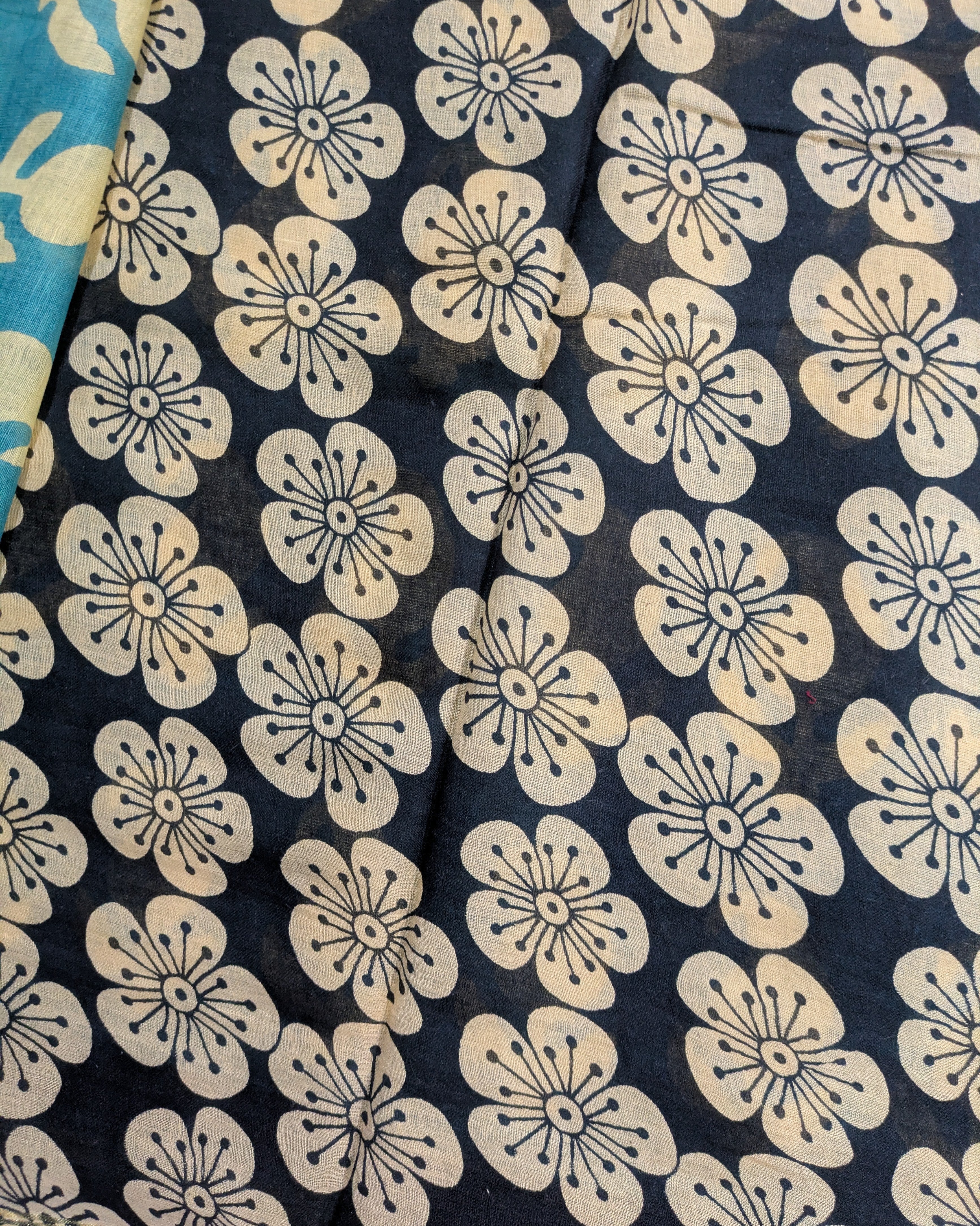 Jaypuri Cotton Chanderi Sari (Black & Firoza)