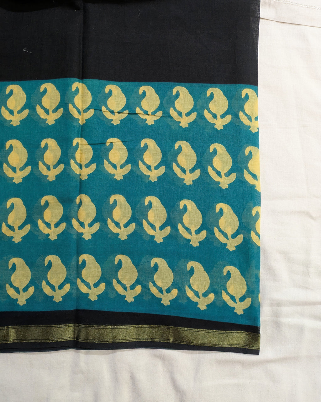Jaypuri Cotton Chanderi Sari (Black & Firoza)
