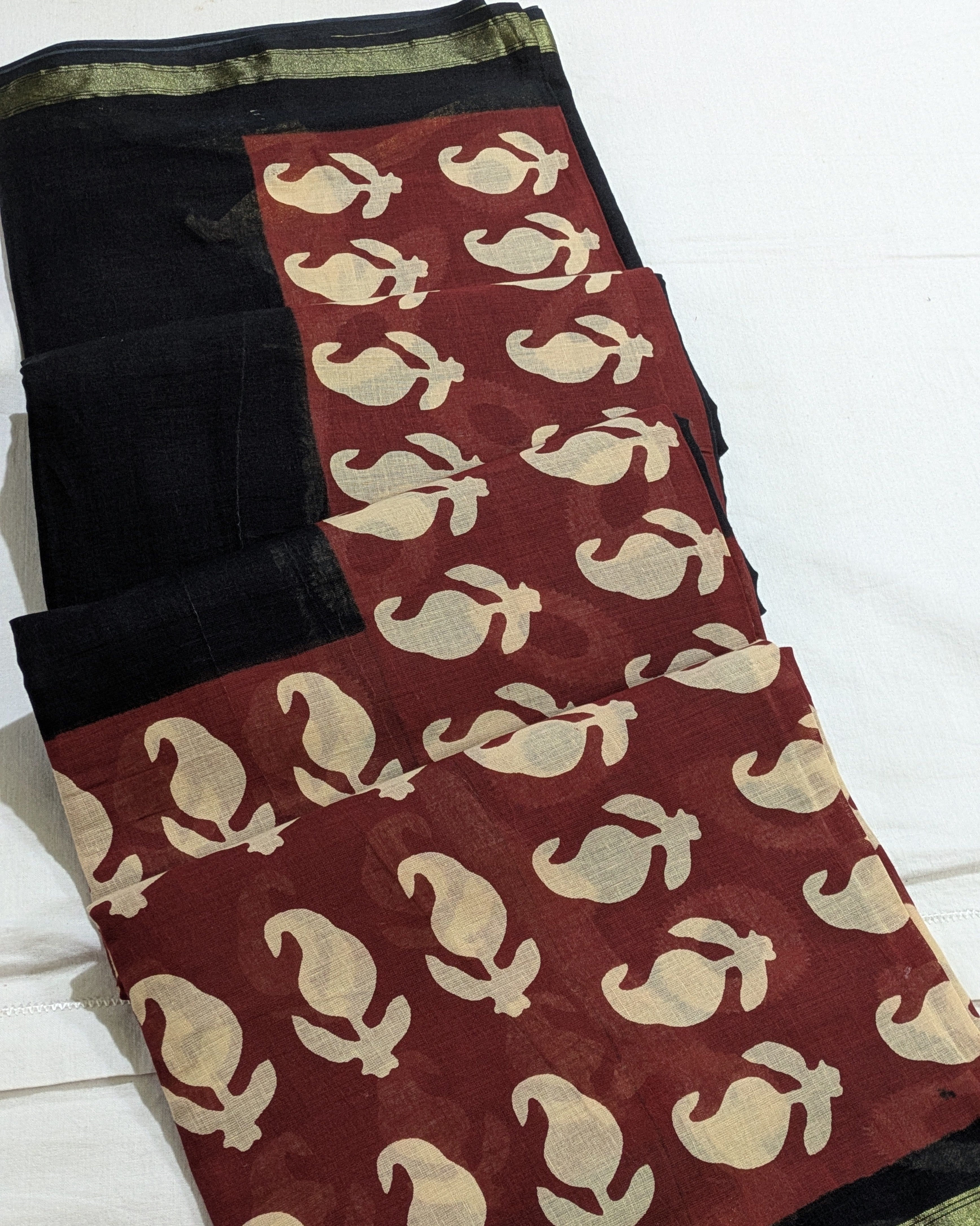 Jaypuri Cotton Chanderi Sari (Black & Maroon)