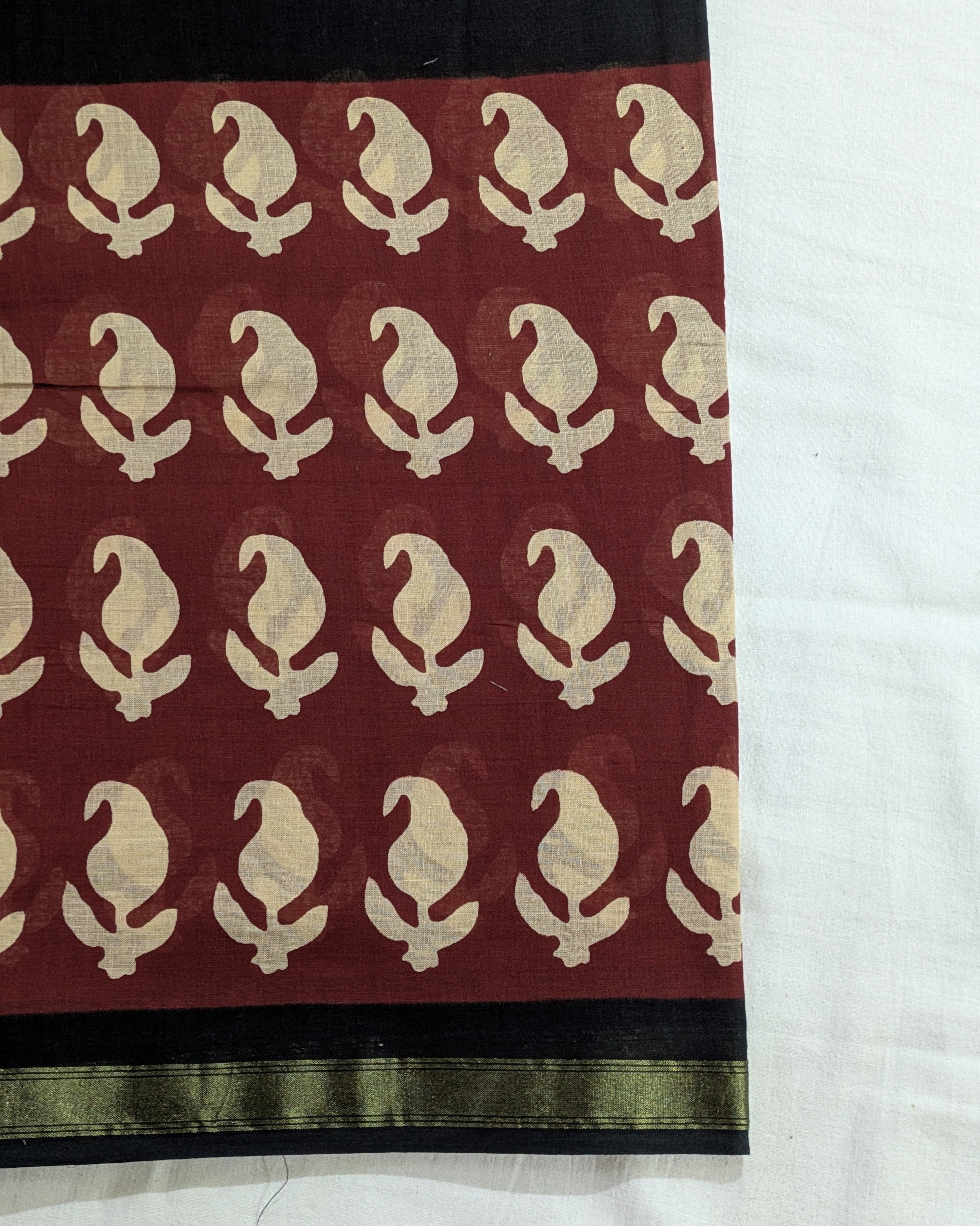 Jaypuri Cotton Chanderi Sari (Black & Maroon)