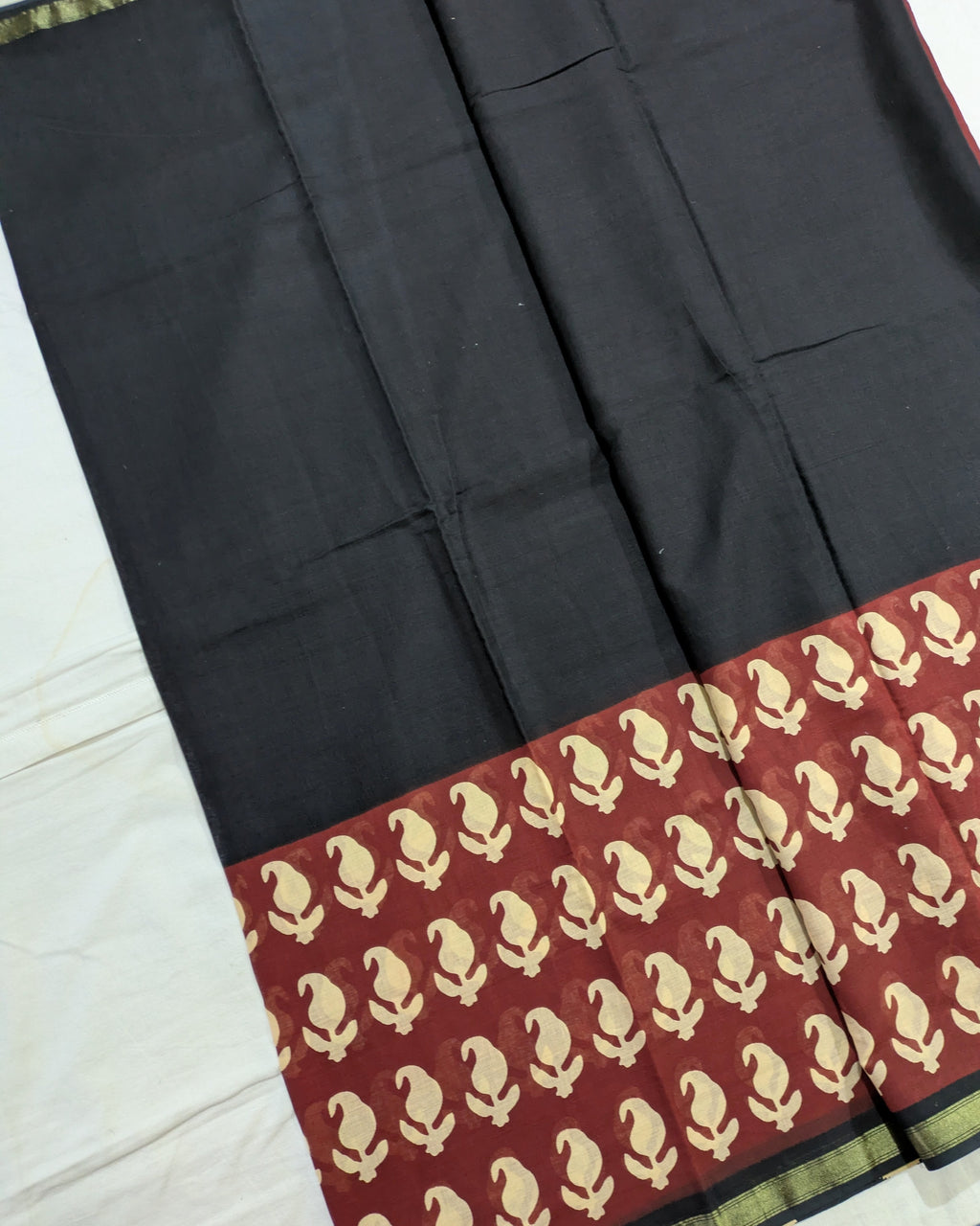 Jaypuri Cotton Chanderi Sari (Black & Maroon)