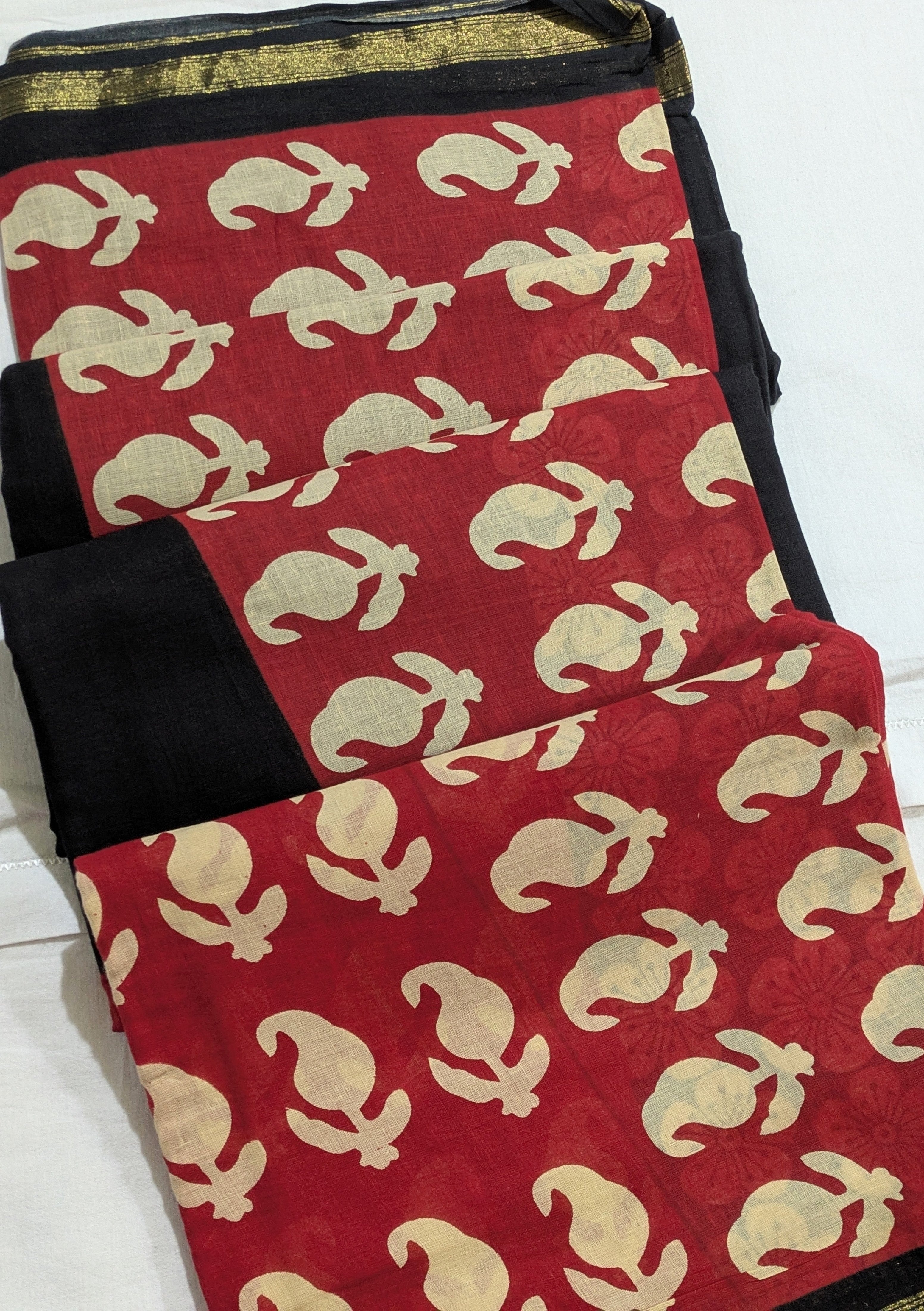Jaypuri Cotton Chanderi Sari (Black & Red)