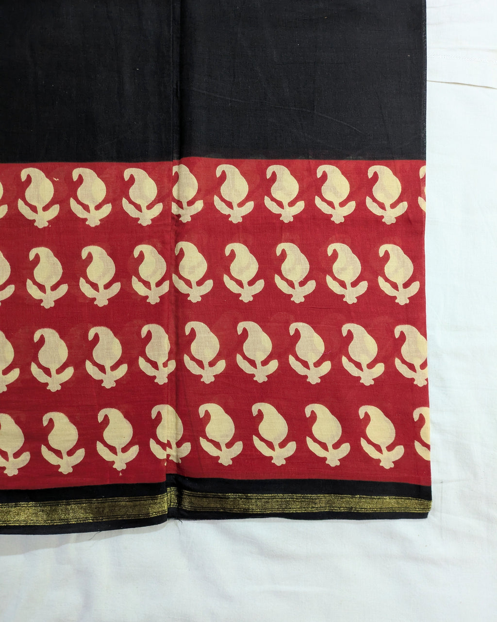 Jaypuri Cotton Chanderi Sari (Black & Red)