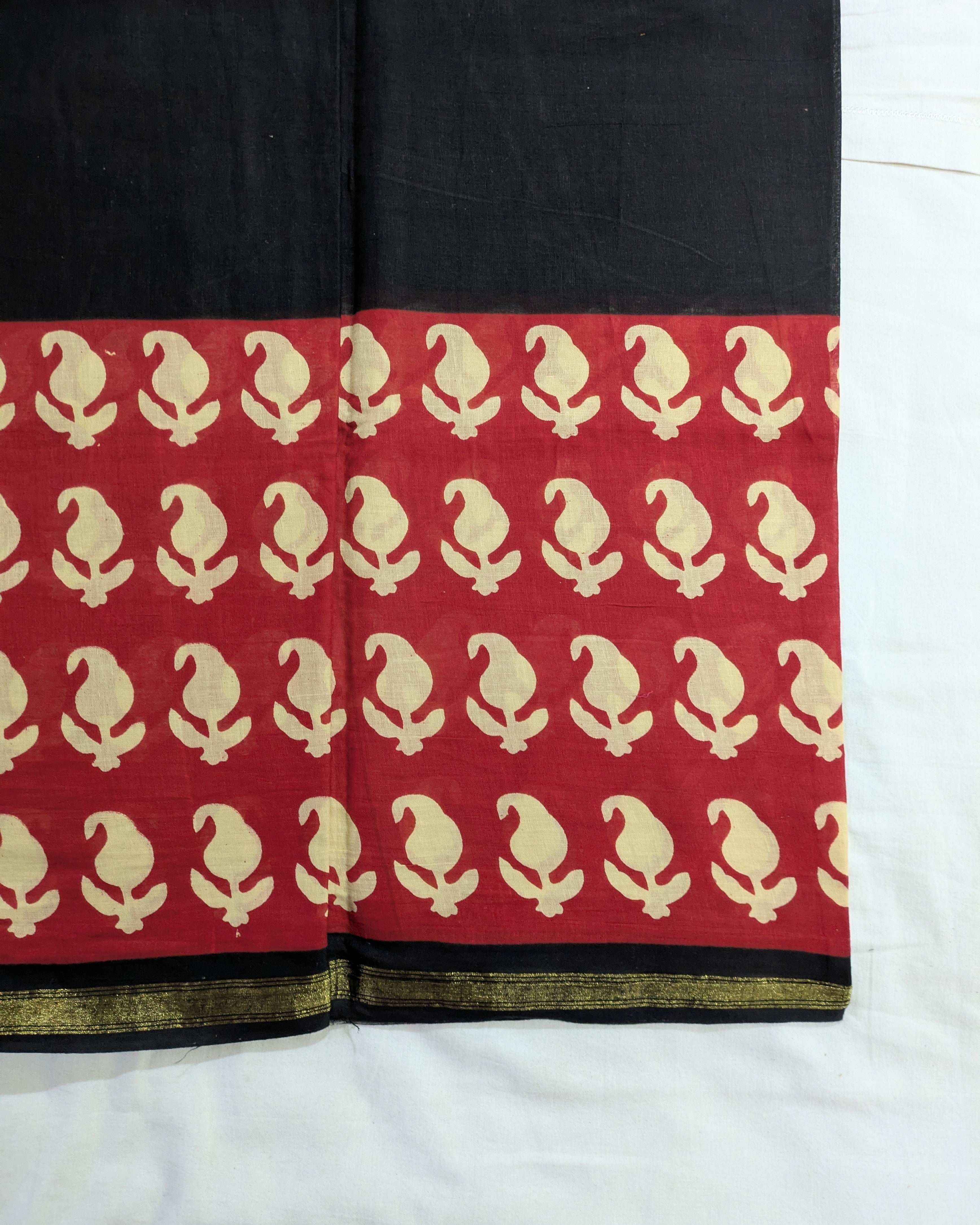 Jaypuri Cotton Chanderi Sari (Black & Red)