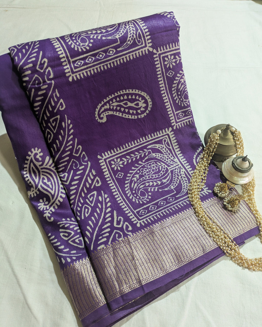 Maheswari Block Print Sari Violet