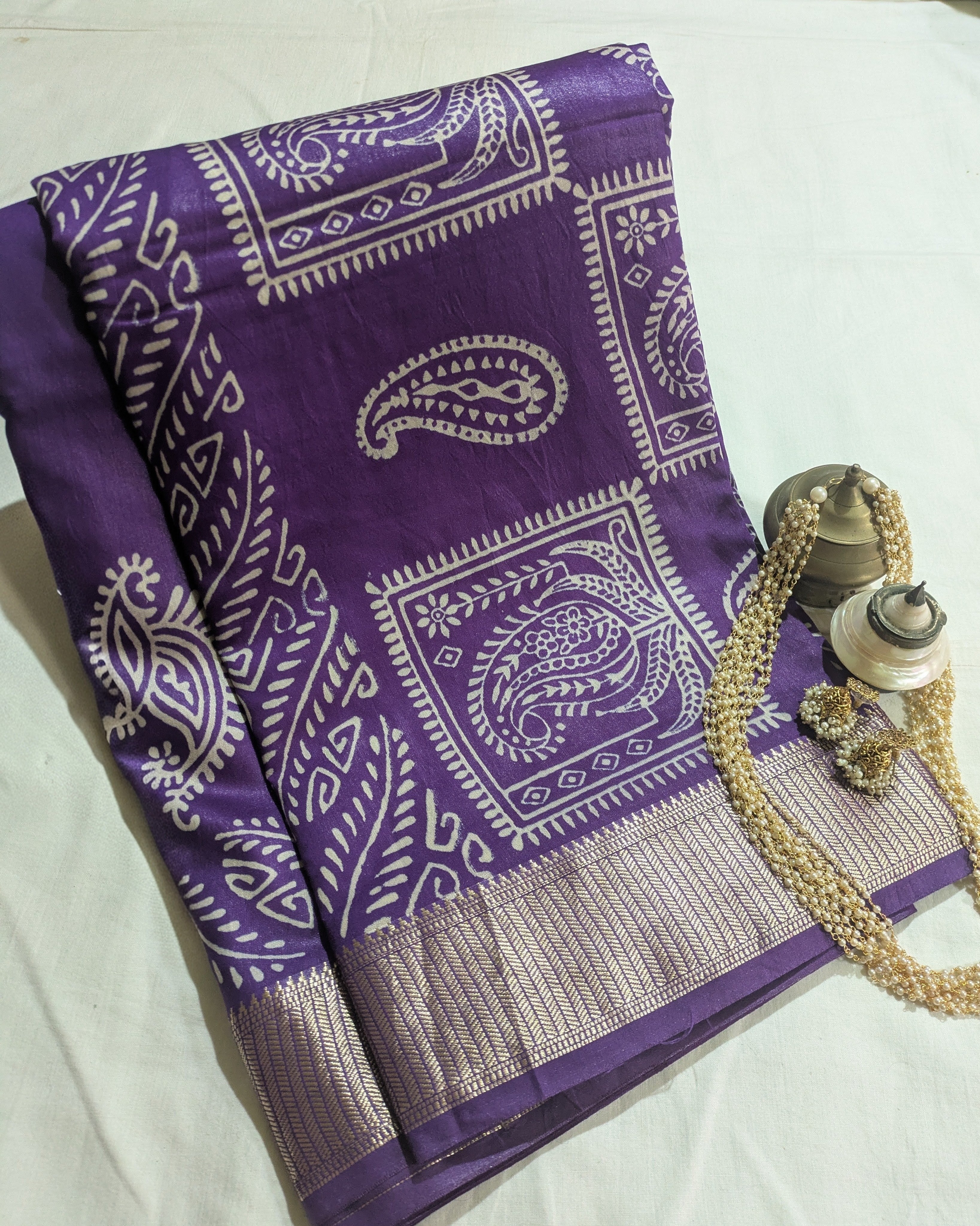 Maheswari Block Print Sari Violet
