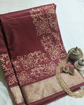 Maheswari Block Print Sari Dark Rust