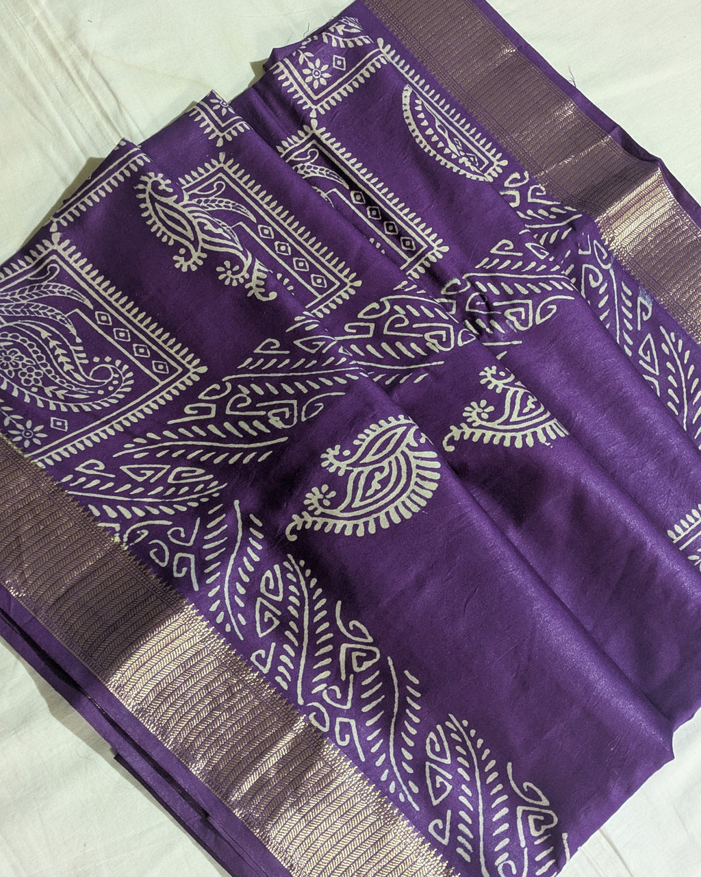 Maheswari Block Print Sari Violet