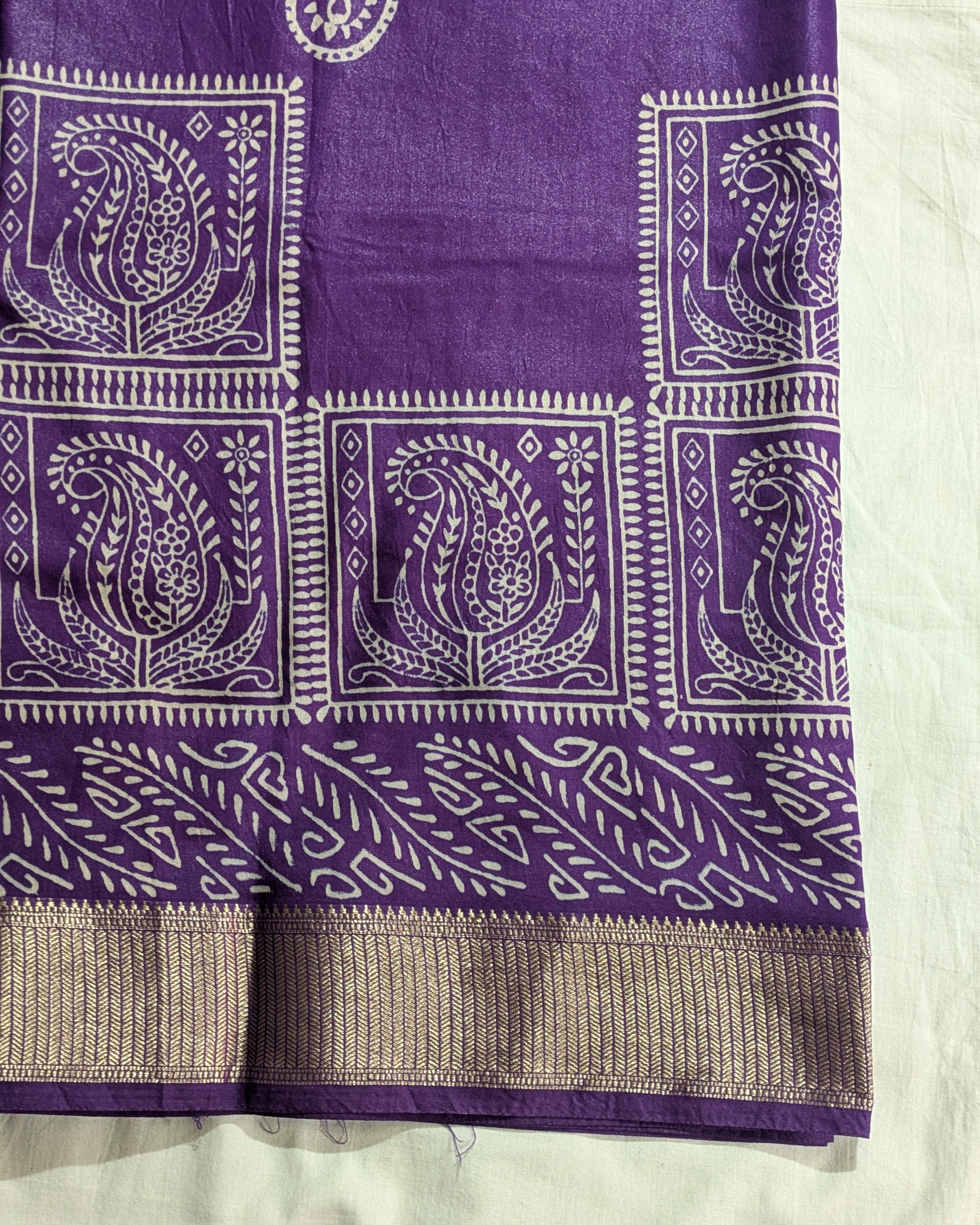 Maheswari Block Print Sari Violet