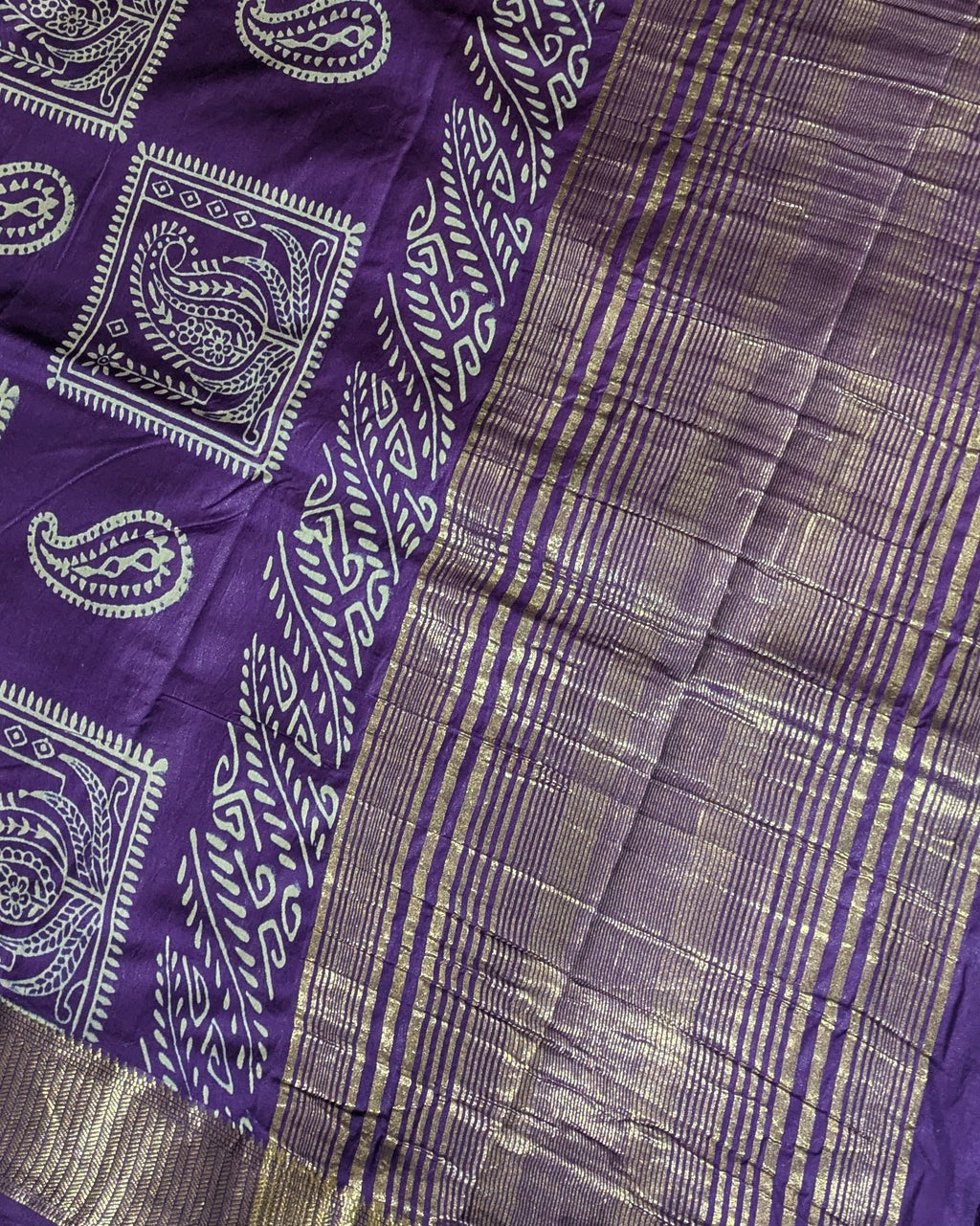 Maheswari Block Print Sari Violet