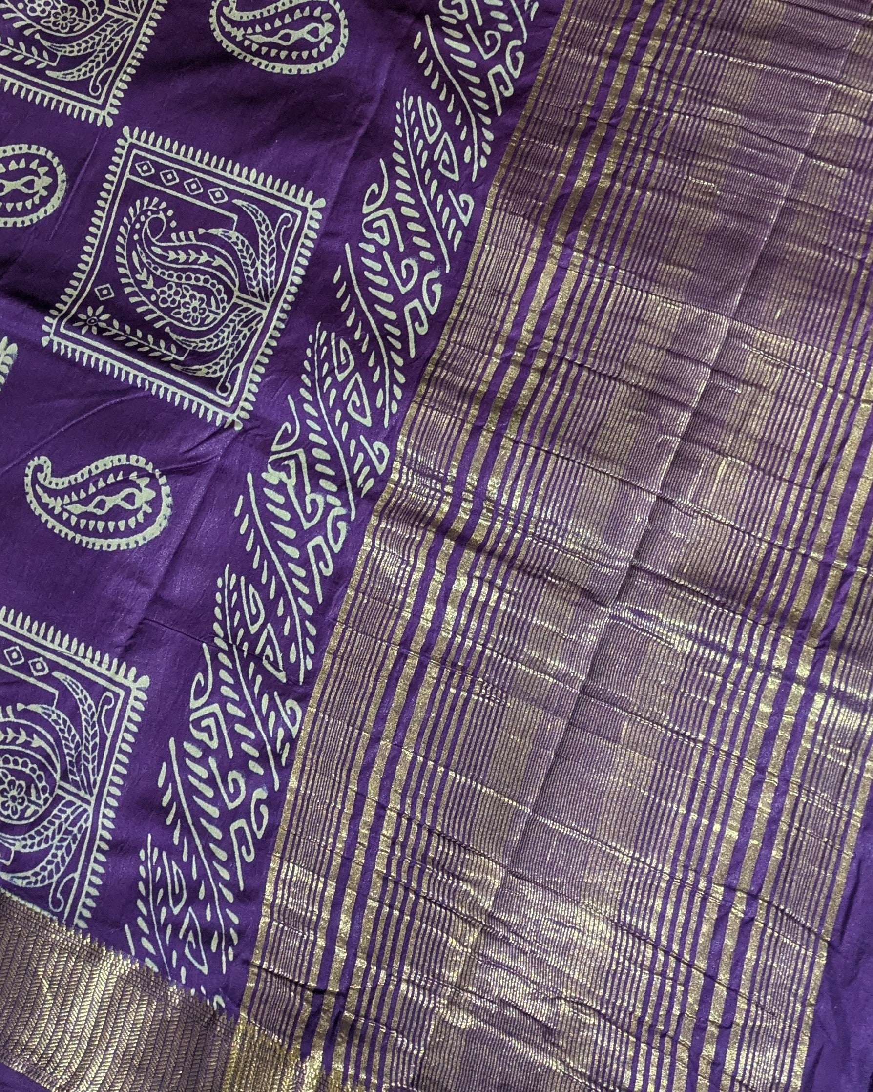 Maheswari Block Print Sari Violet