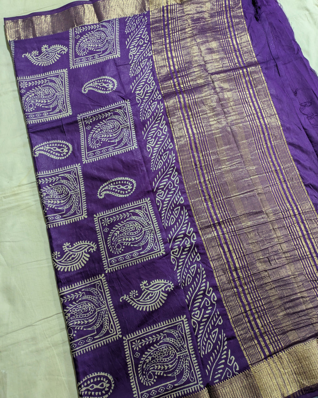 Maheswari Block Print Sari Violet