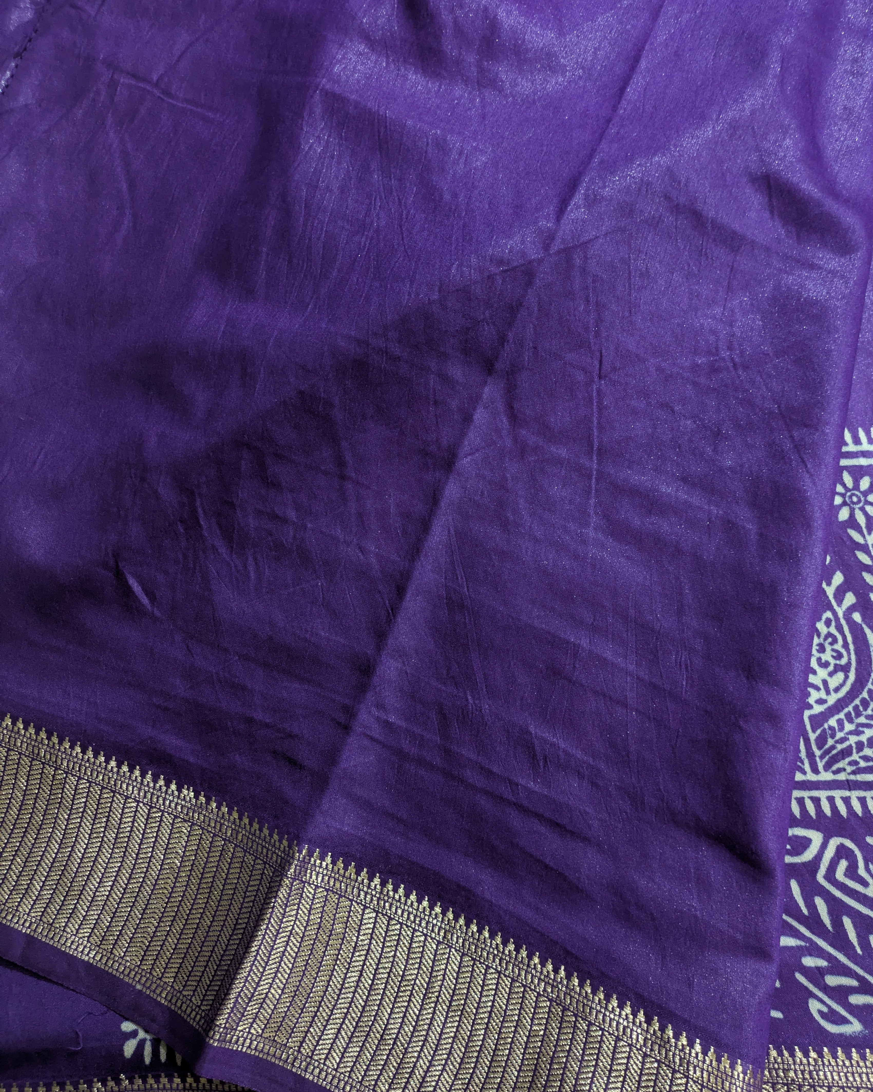 Maheswari Block Print Sari Violet