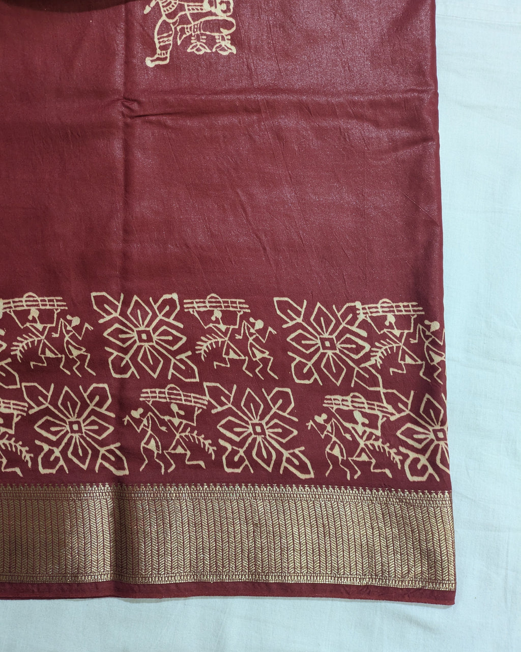 Maheswari Block Print Sari Dark Rust