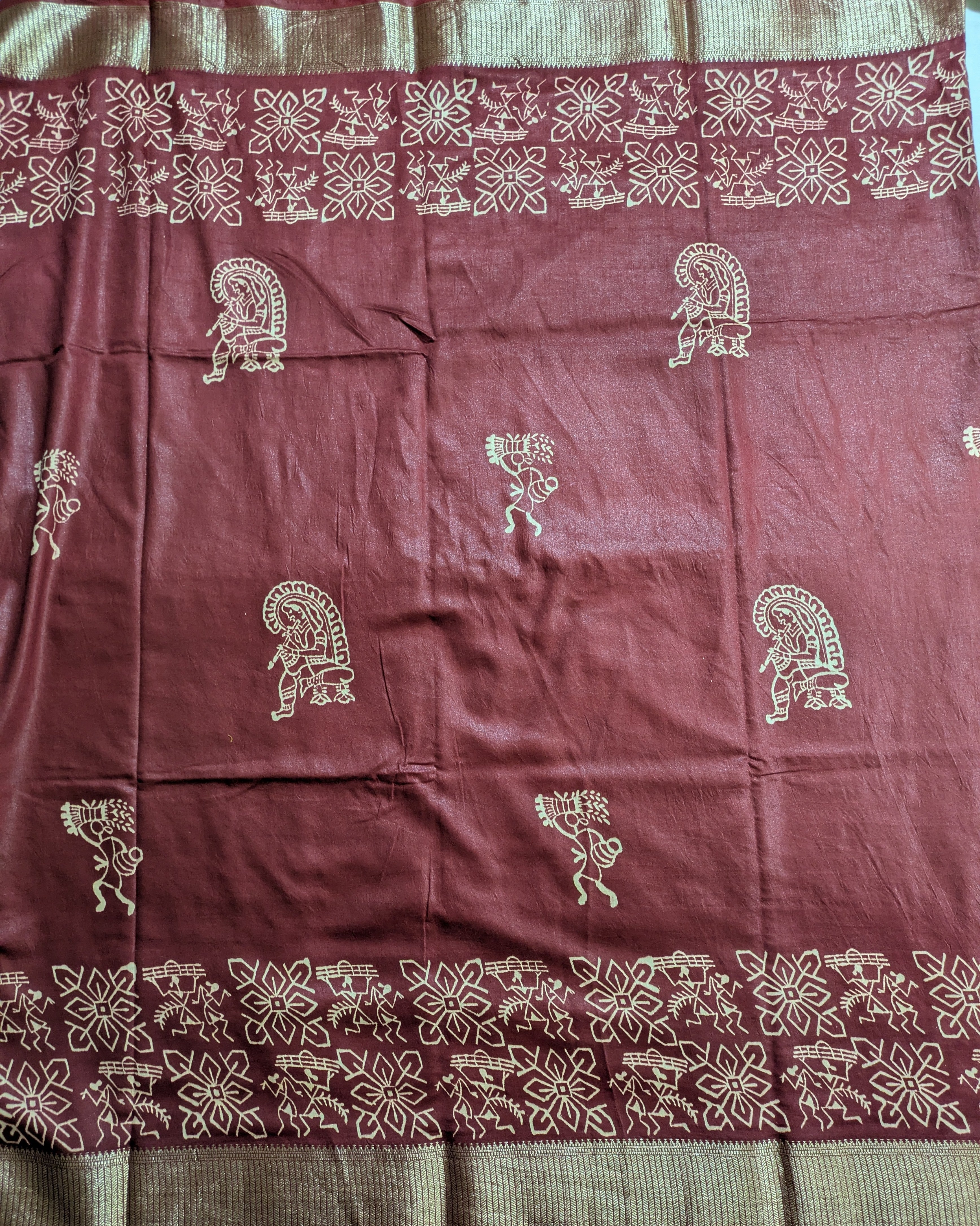 Maheswari Block Print Sari Dark Rust