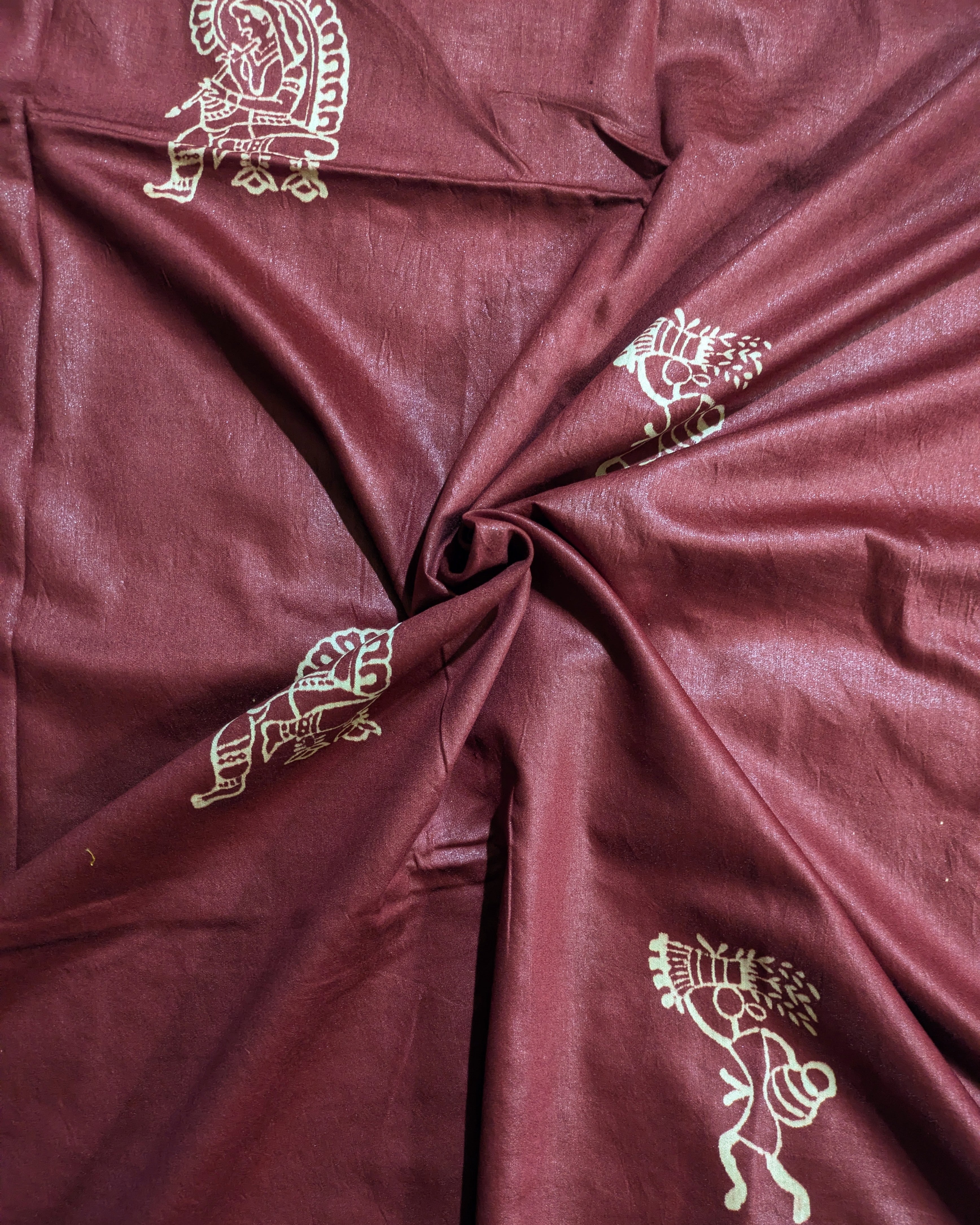 Maheswari Block Print Sari Dark Rust