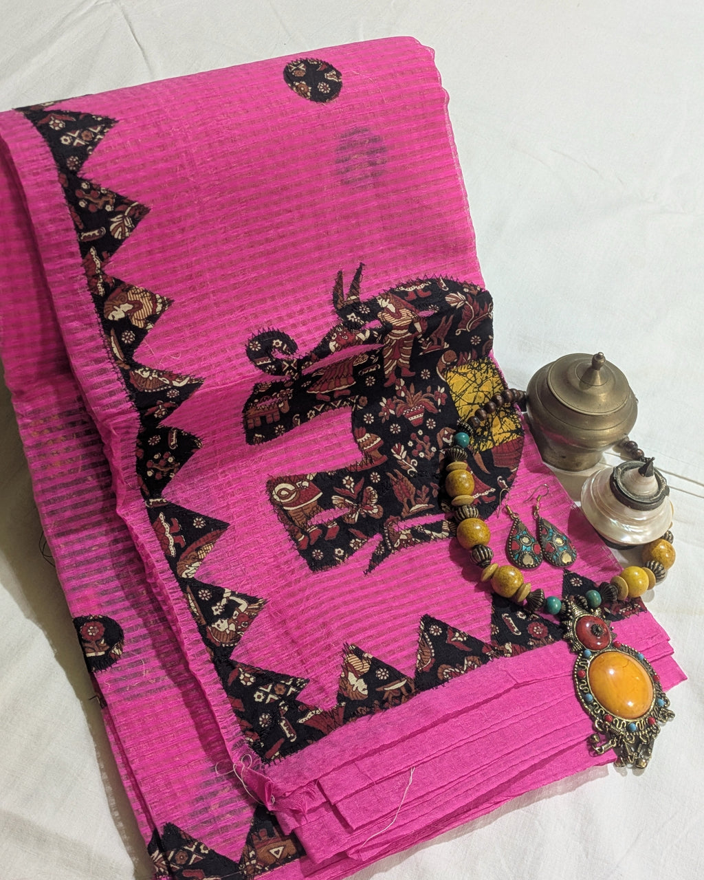 Cotton Kota Applique Sari Dark Pink