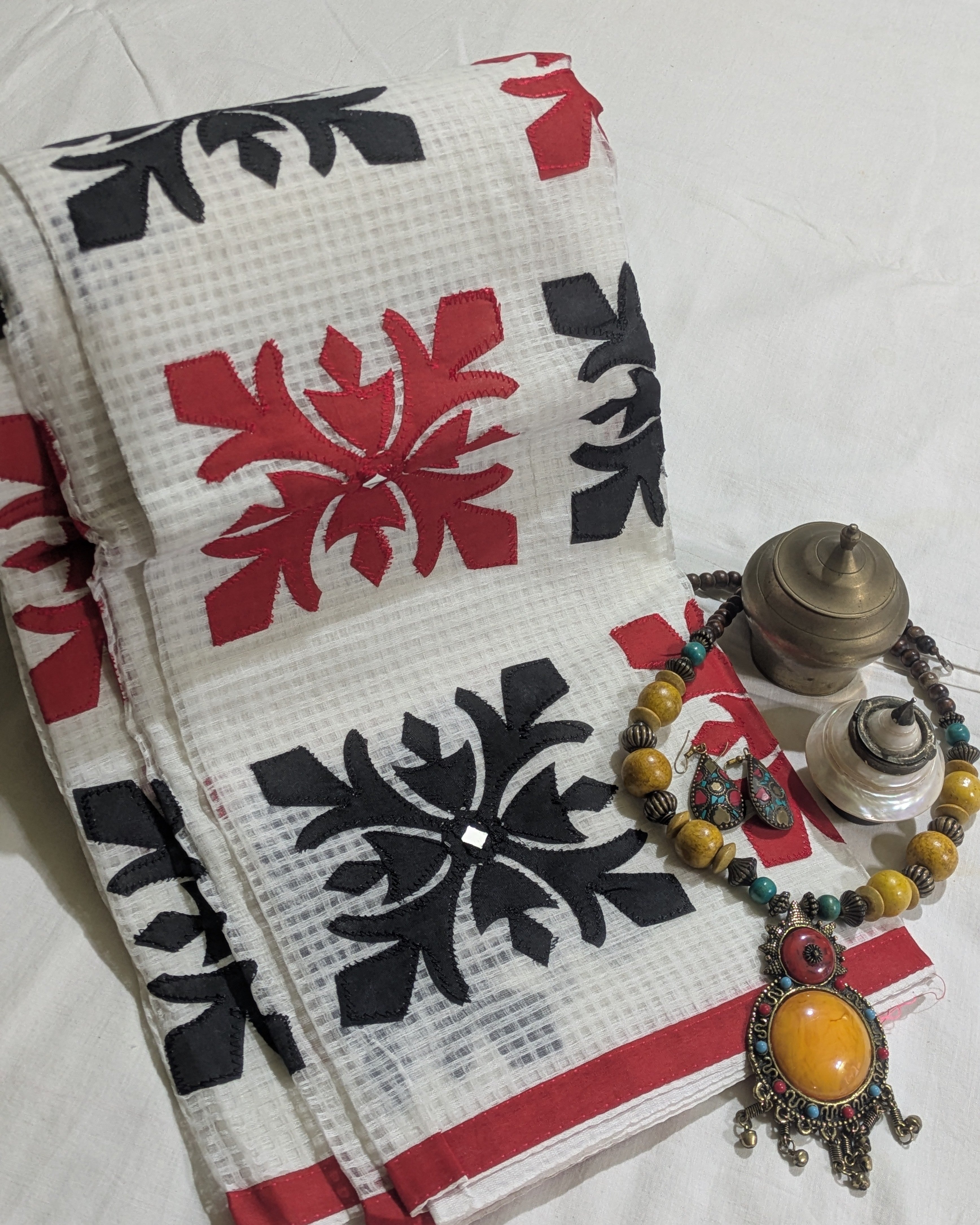 Cotton Kota Applique Sari White