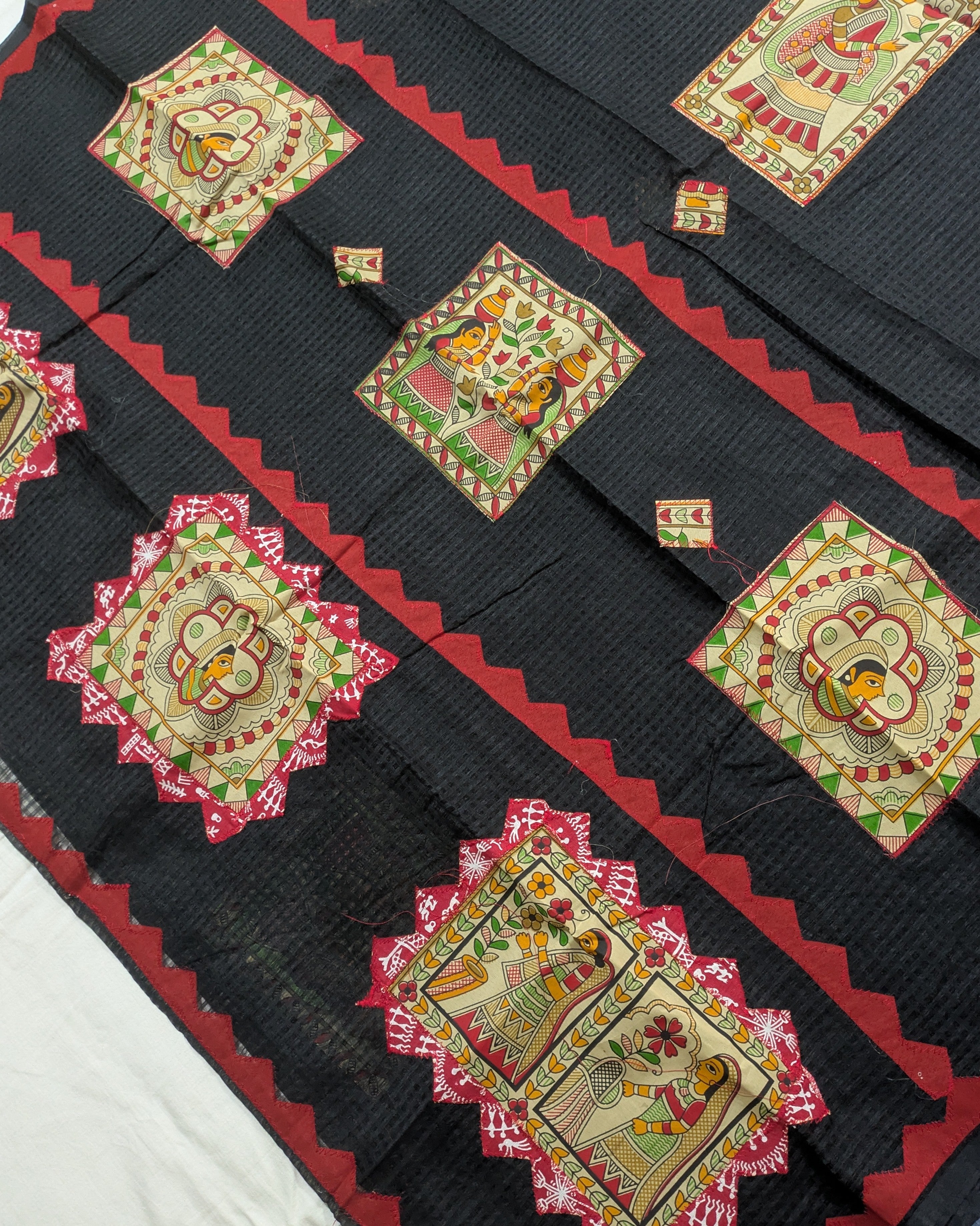 Cotton Kota Applique Sari Black