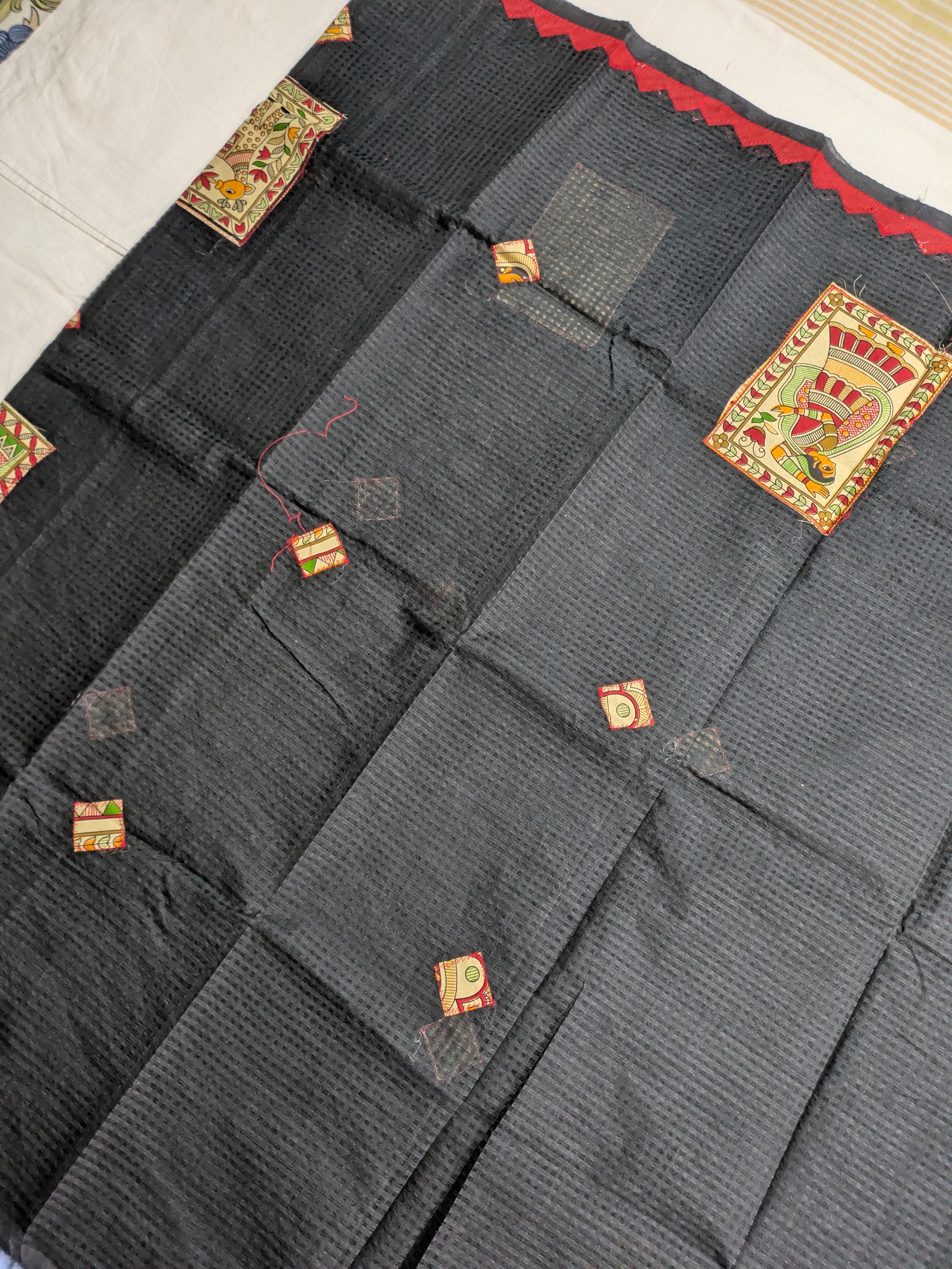Cotton Kota Applique Sari Black