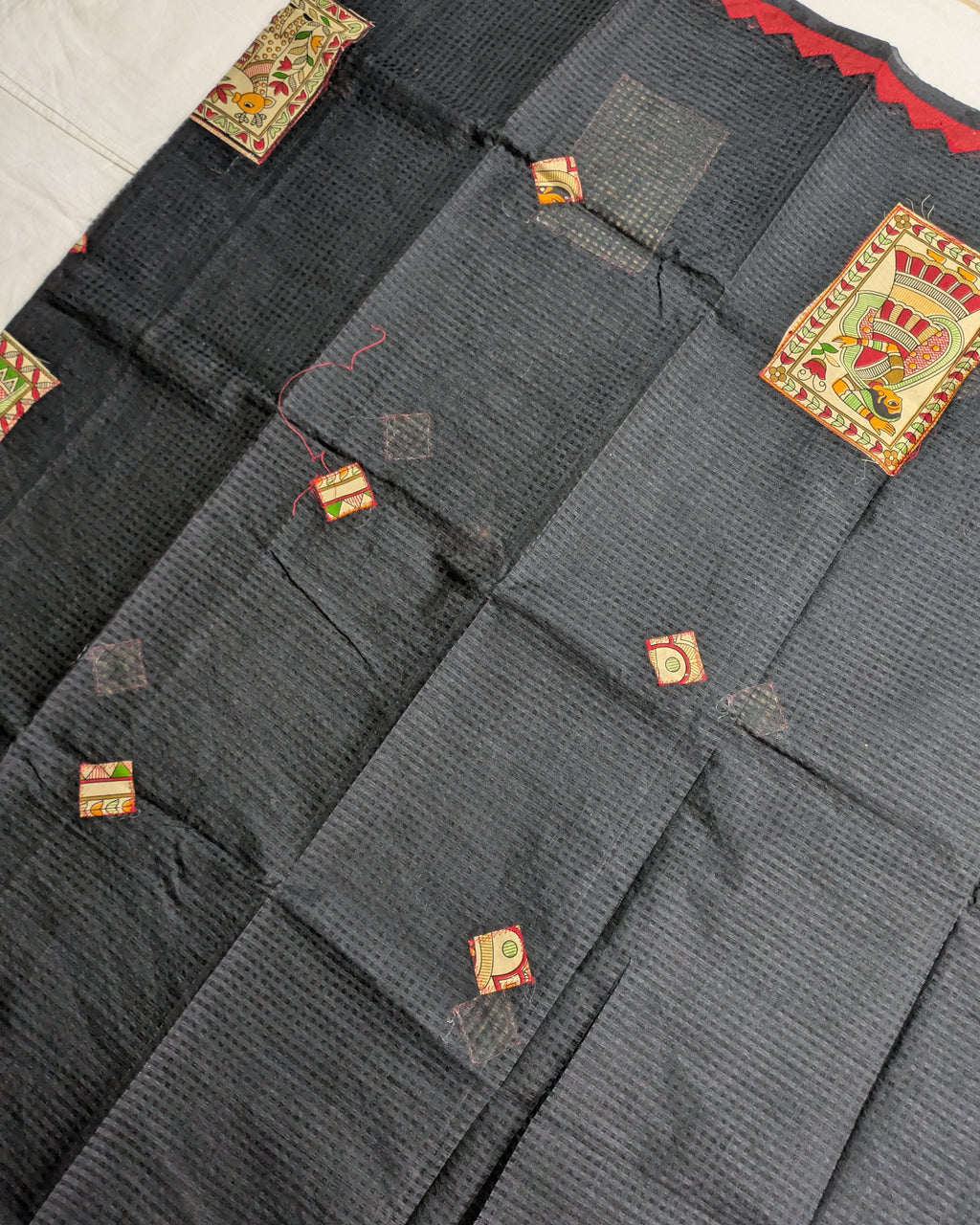 Cotton Kota Applique Sari Black