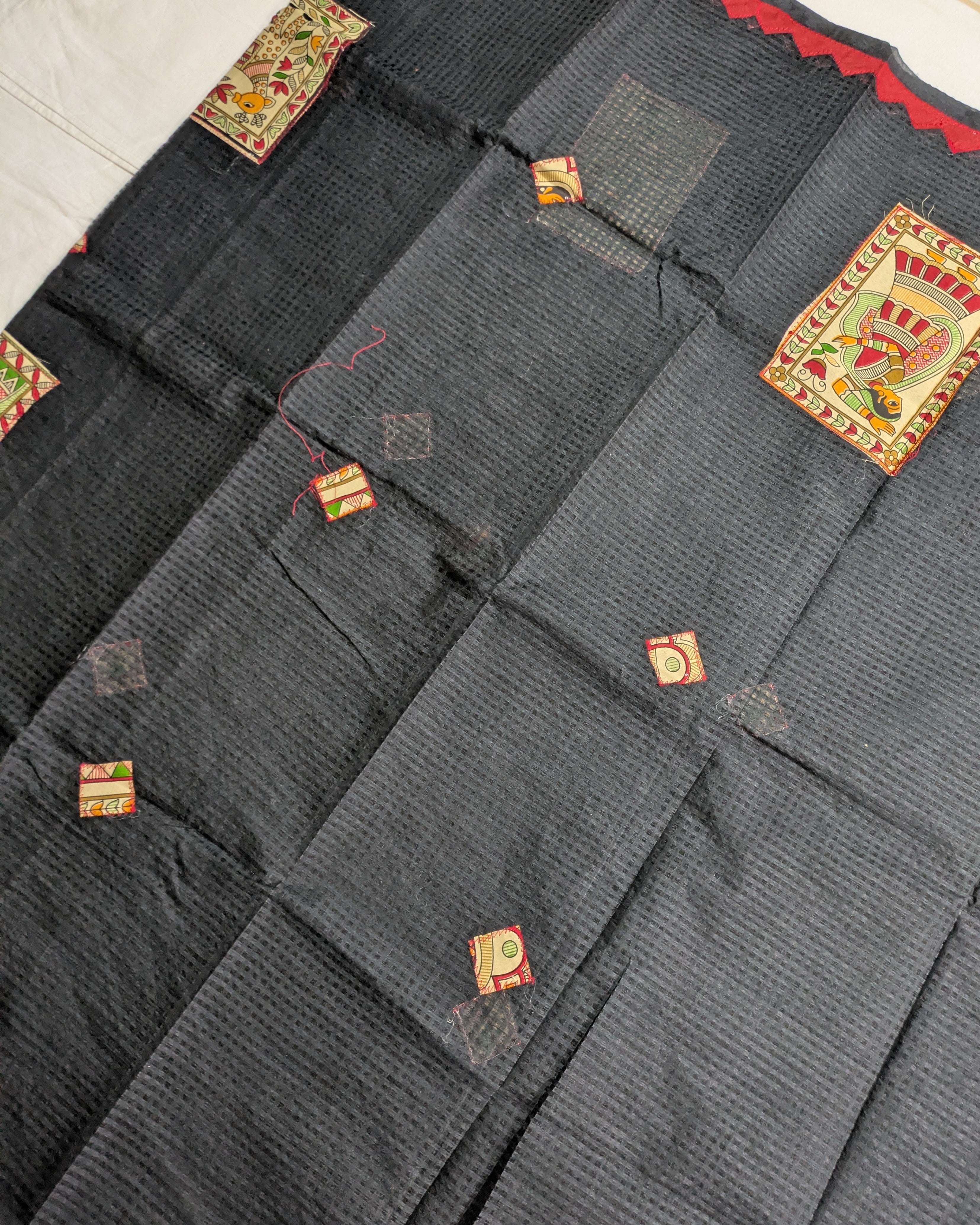 Cotton Kota Applique Sari Black