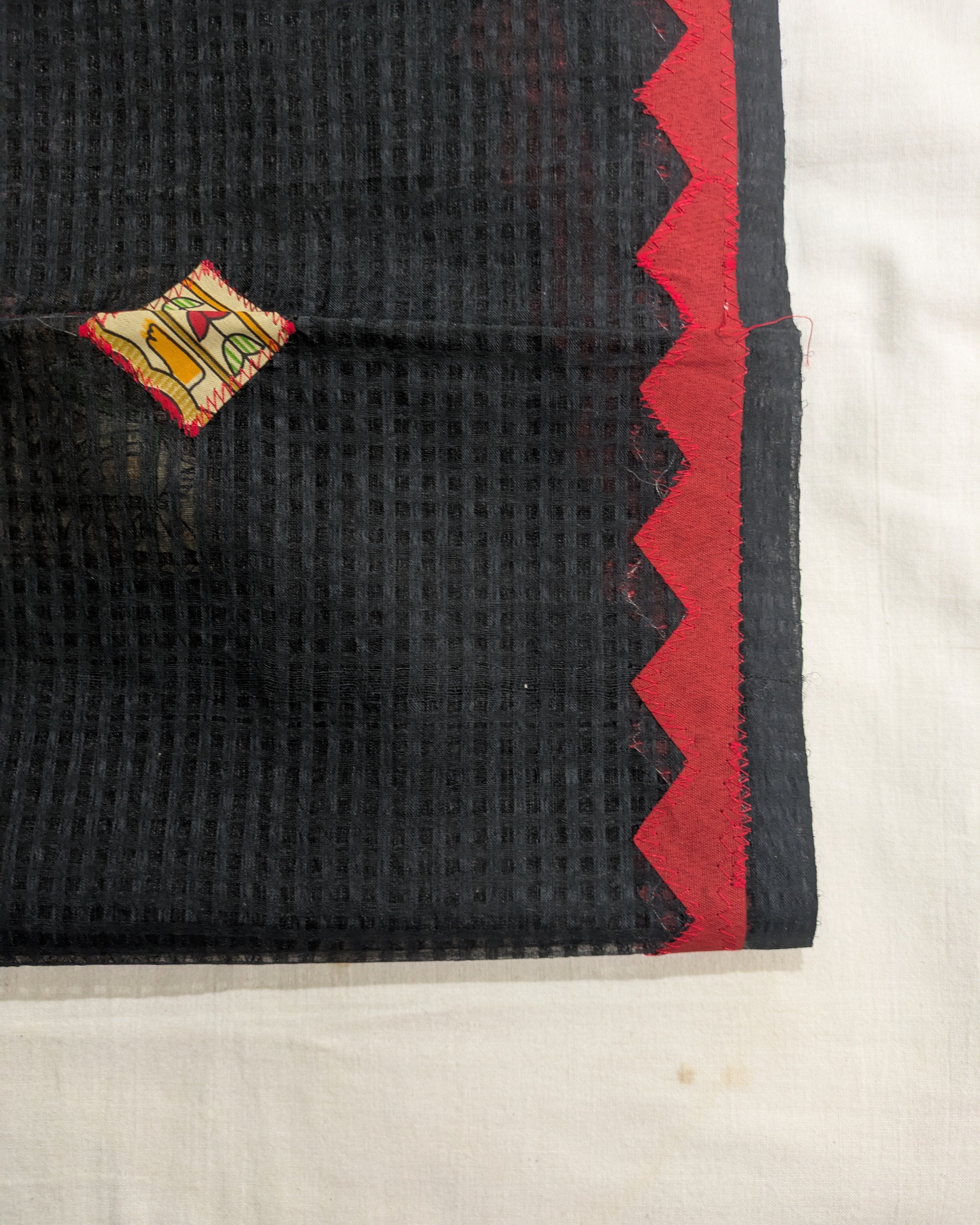 Cotton Kota Applique Sari Black