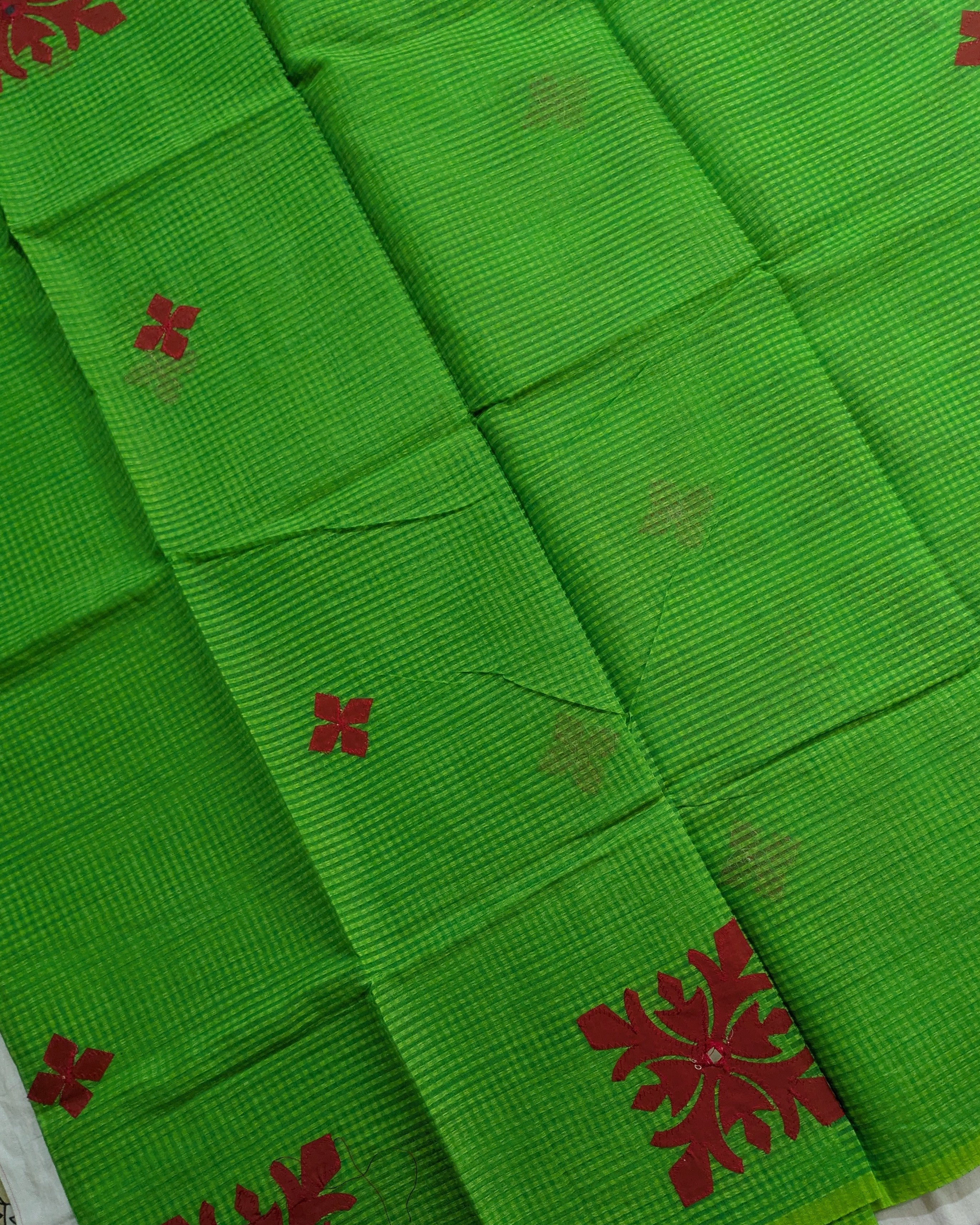 Cotton Kota Applique Sari Green