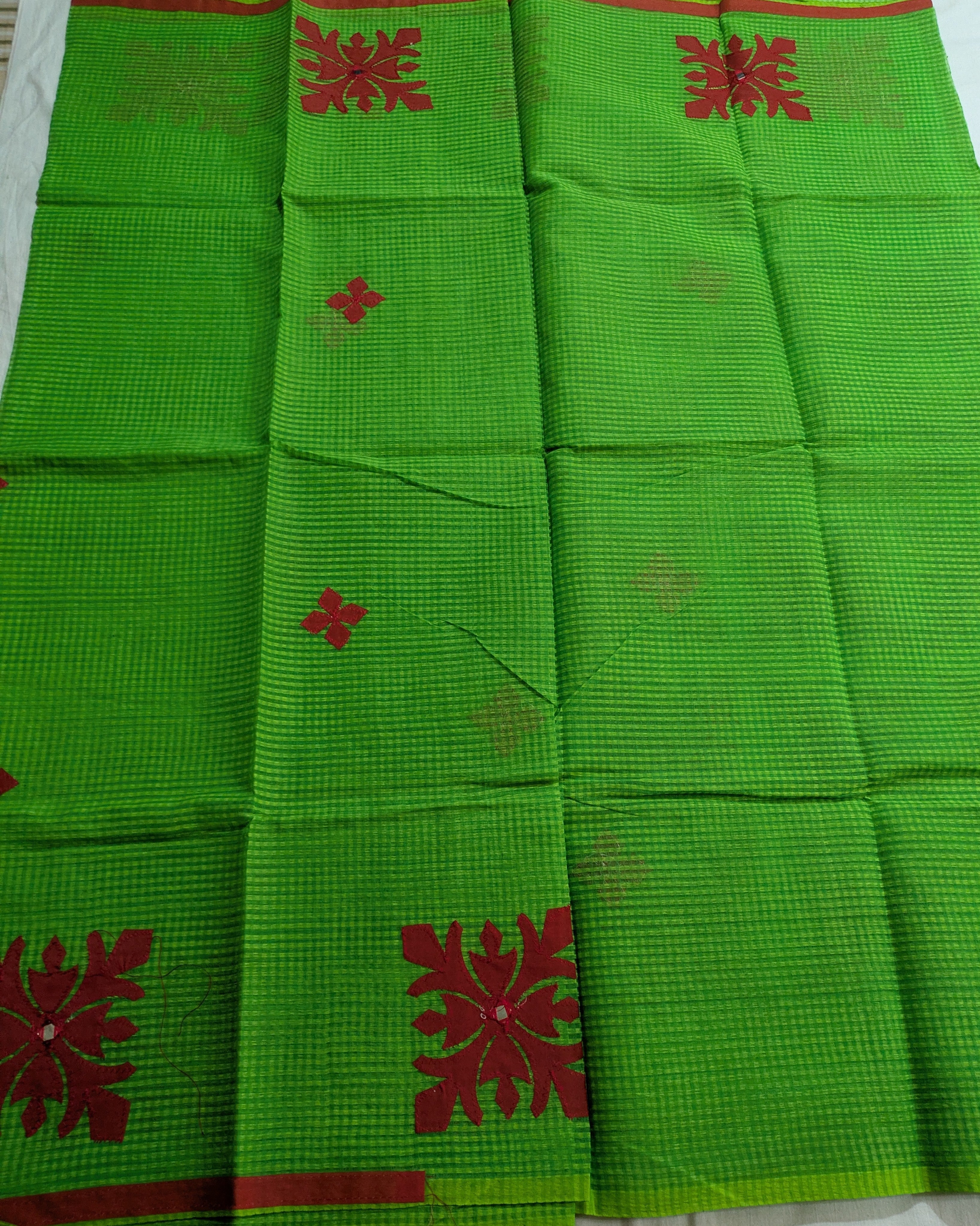 Cotton Kota Applique Sari Green