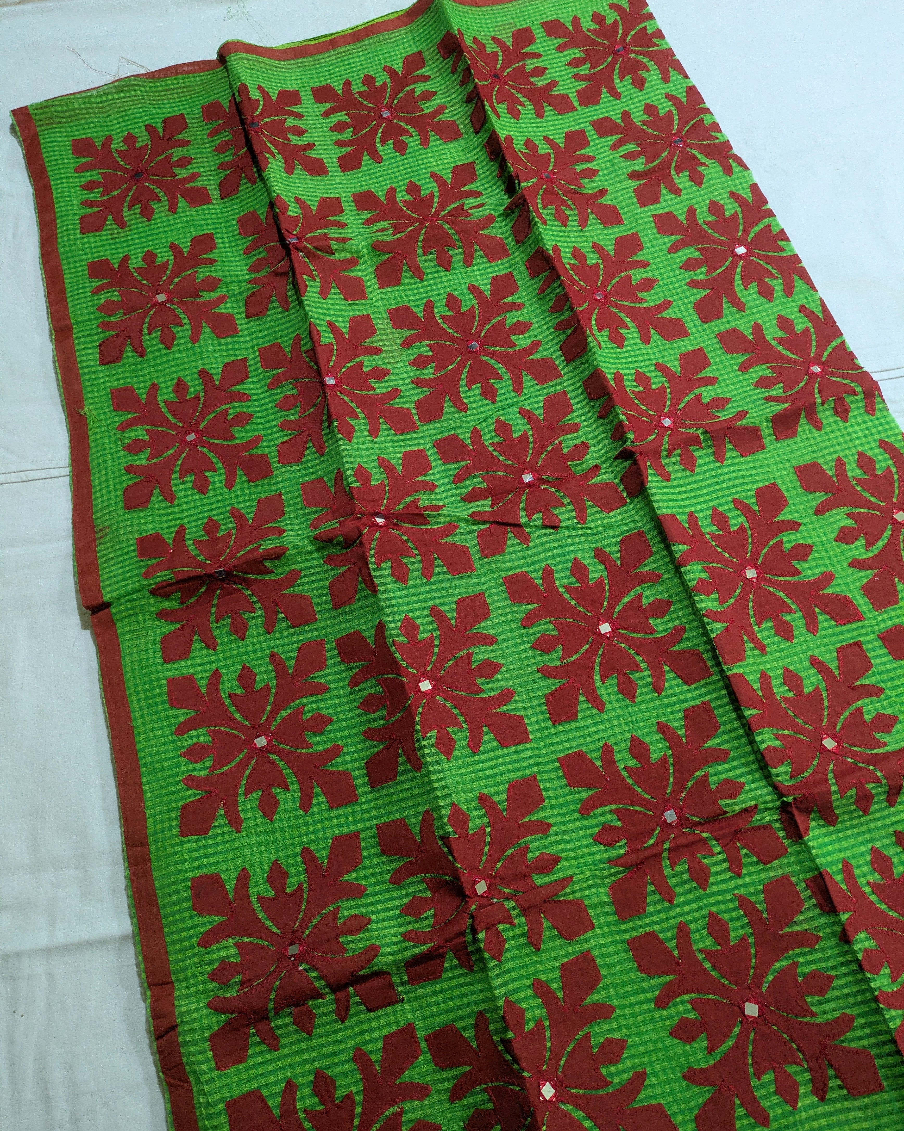 Cotton Kota Applique Sari Green