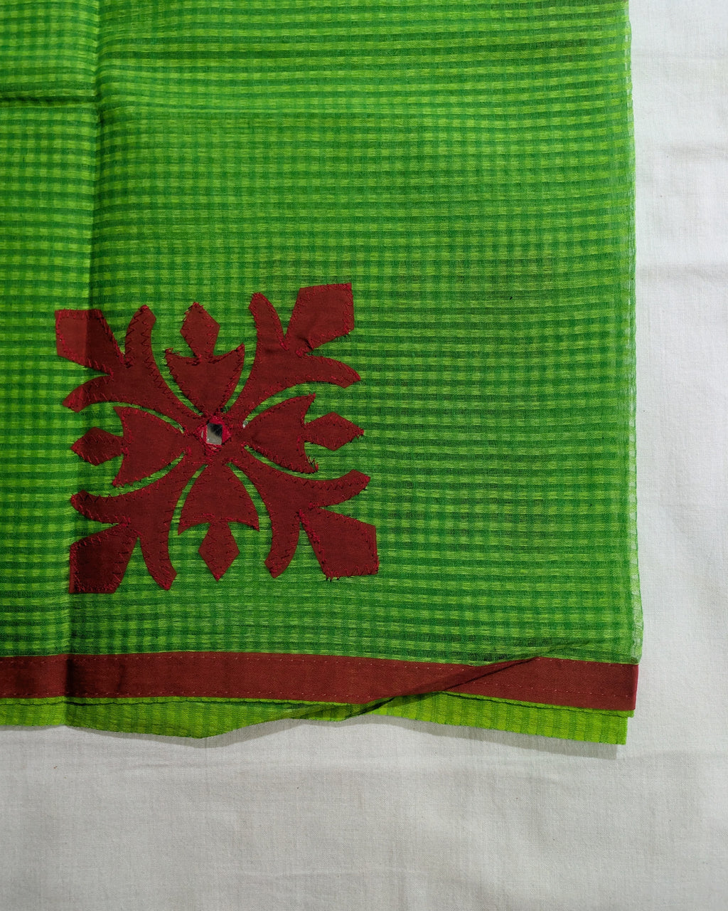 Cotton Kota Applique Sari Green