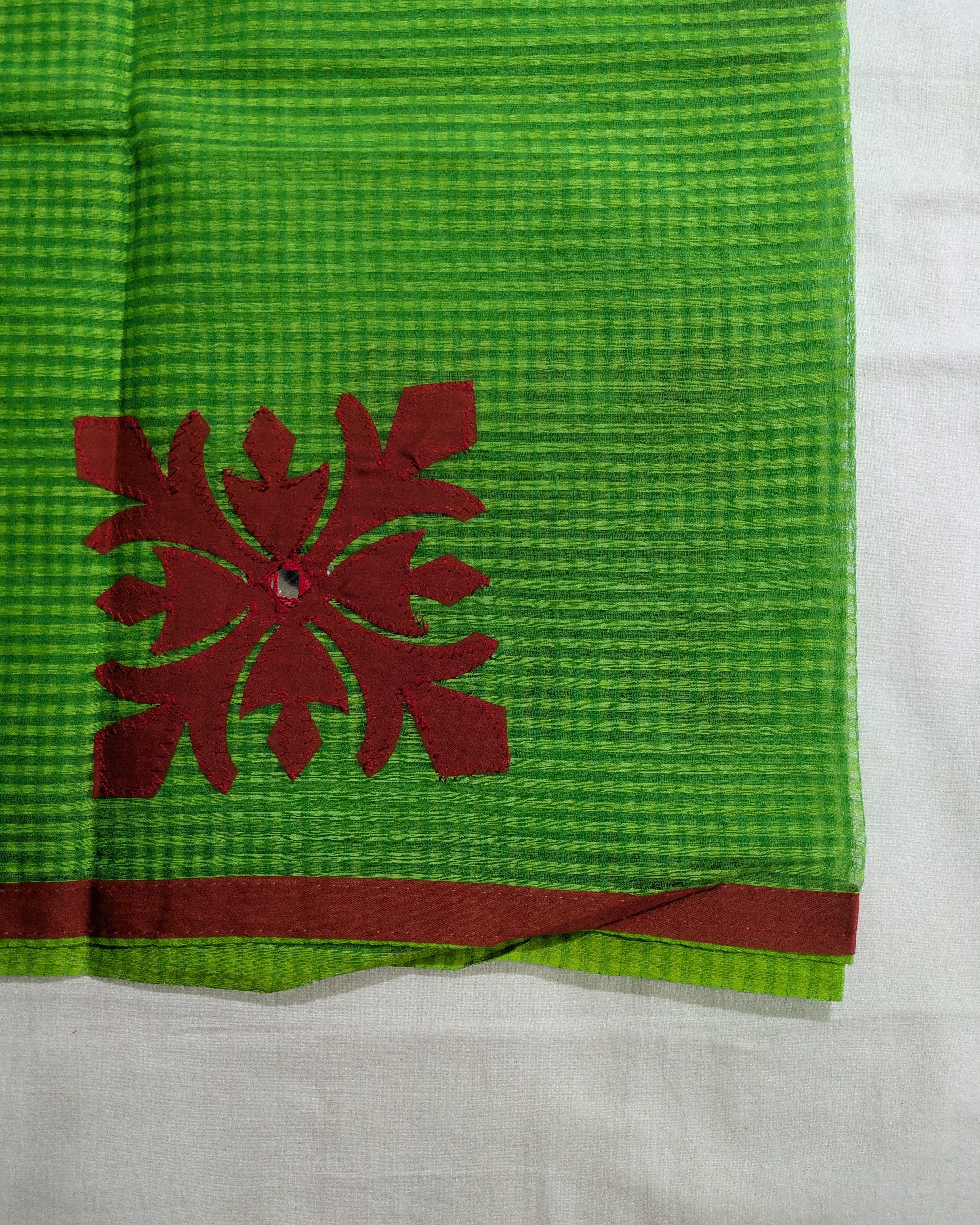 Cotton Kota Applique Sari Green