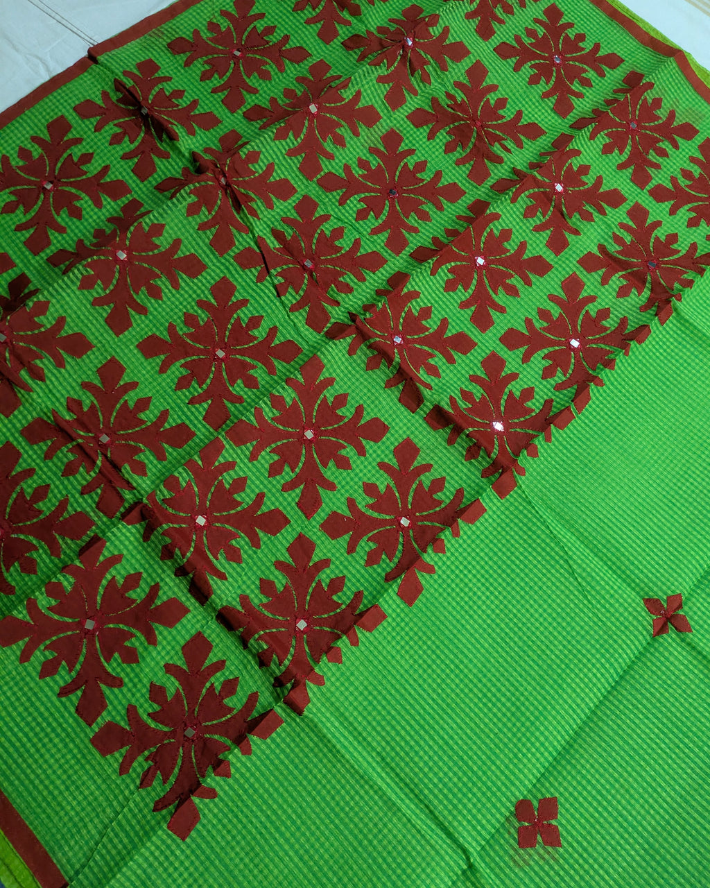 Cotton Kota Applique Sari Green
