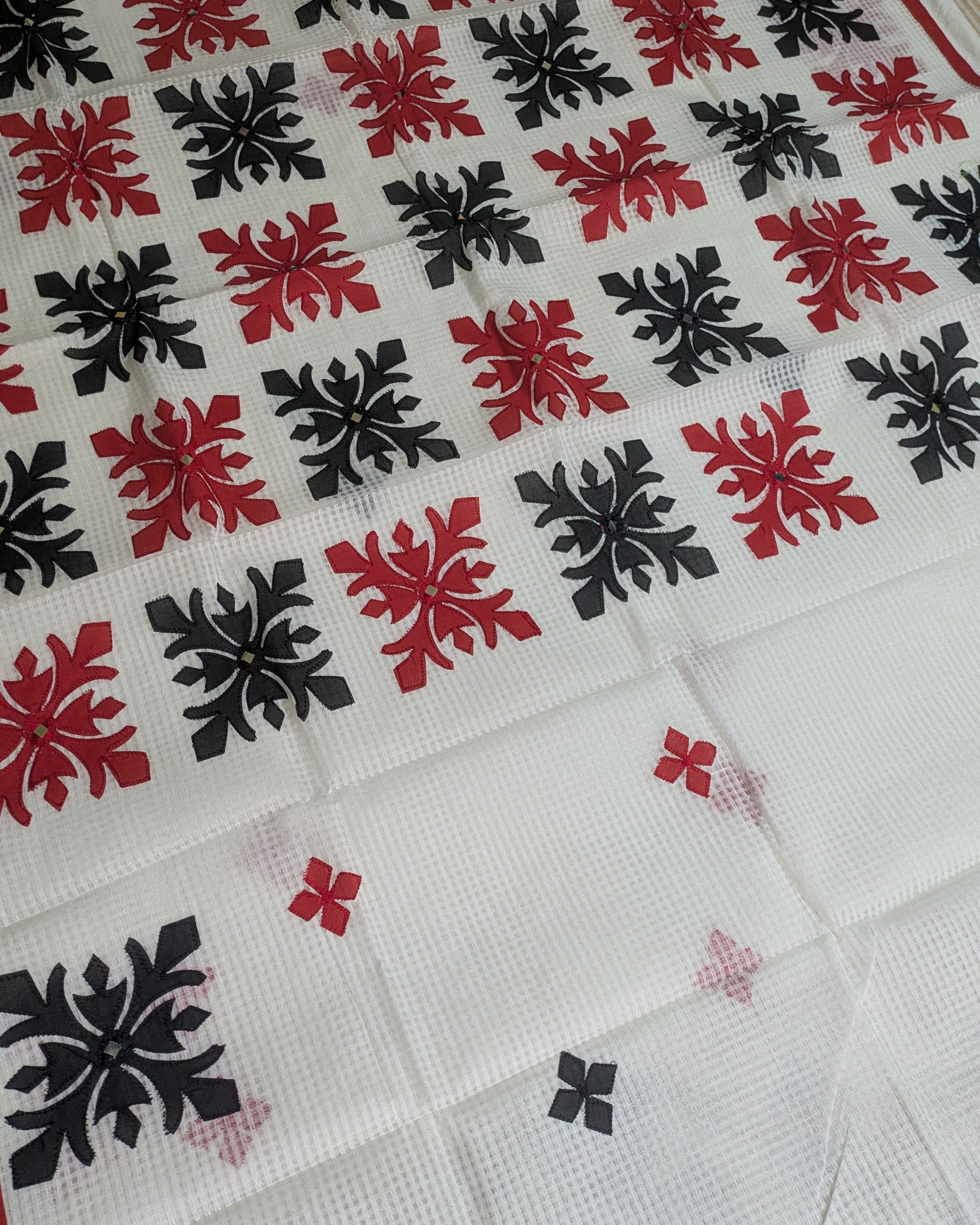 Cotton Kota Applique Sari White