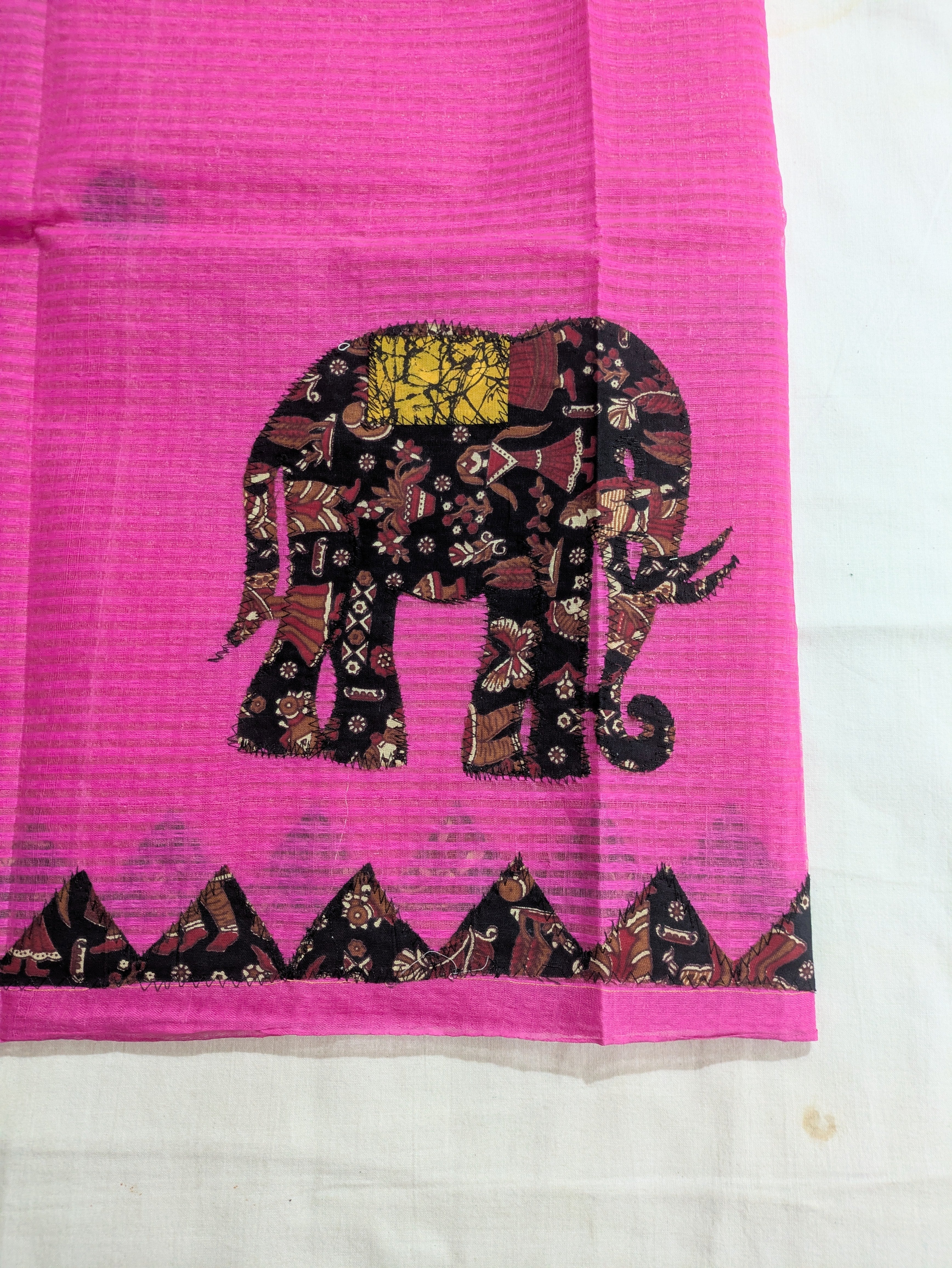 Cotton Kota Applique Sari Dark Pink