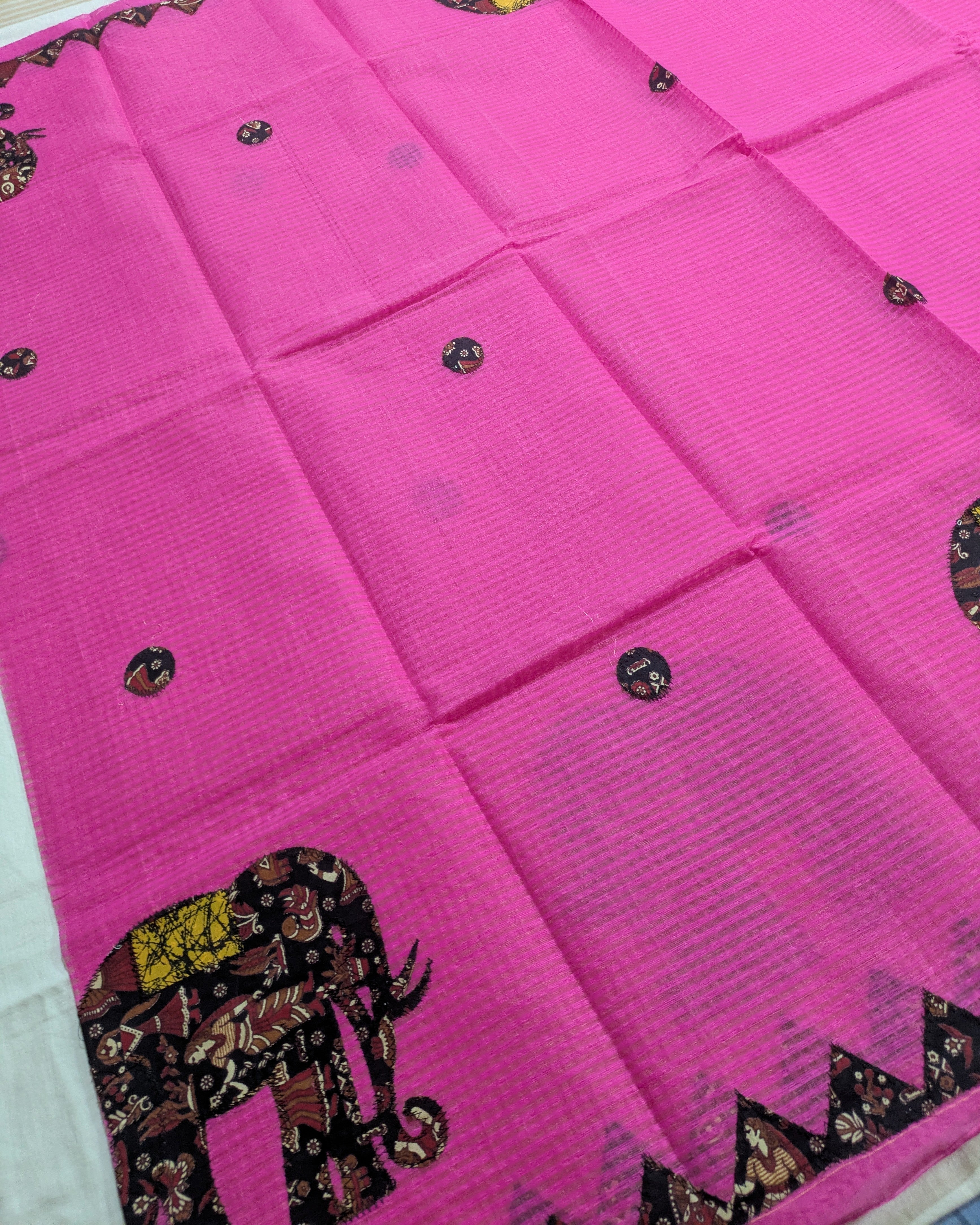 Cotton Kota Applique Sari Dark Pink