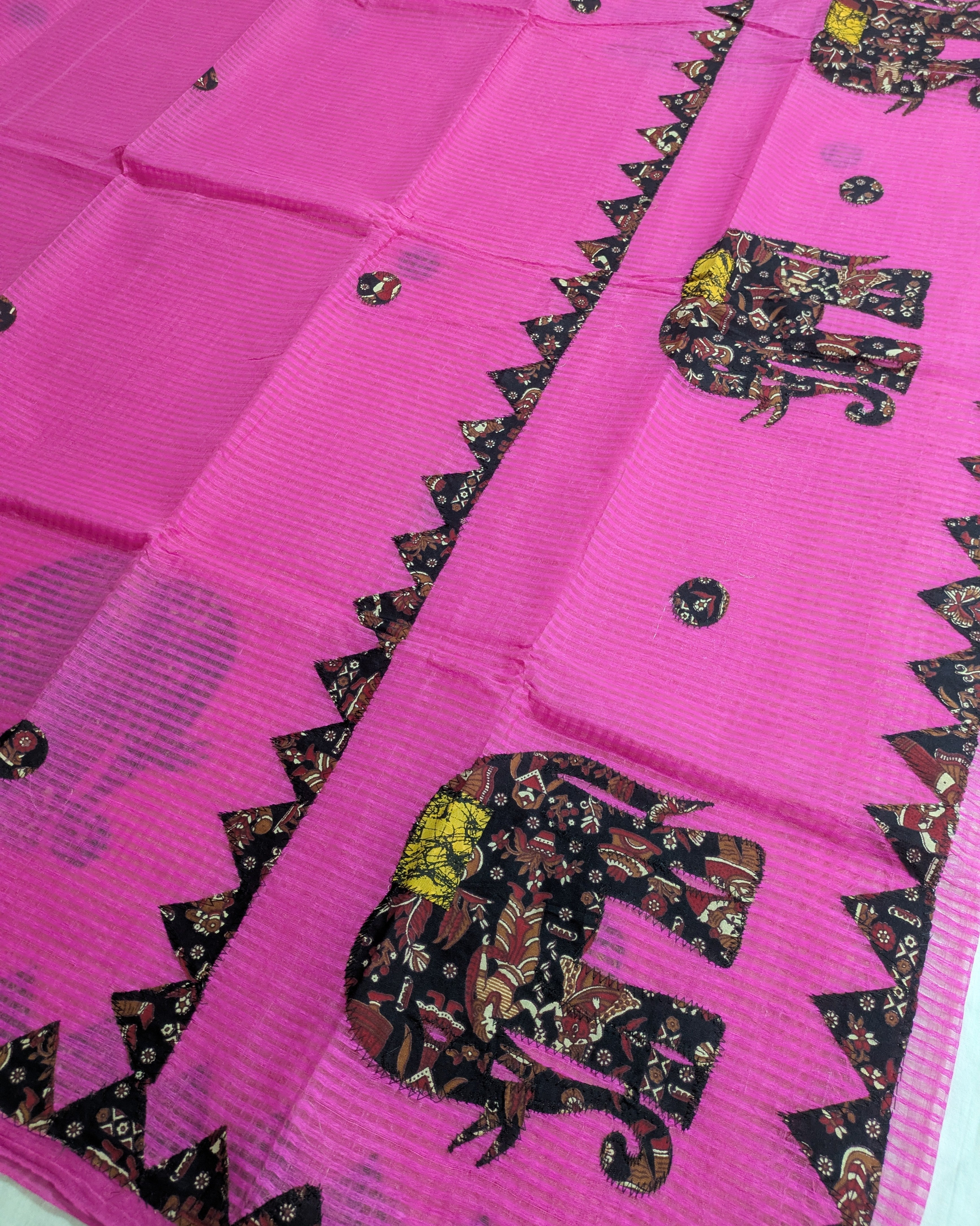 Cotton Kota Applique Sari Dark Pink