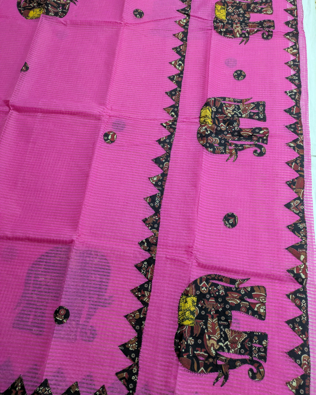 Cotton Kota Applique Sari Dark Pink