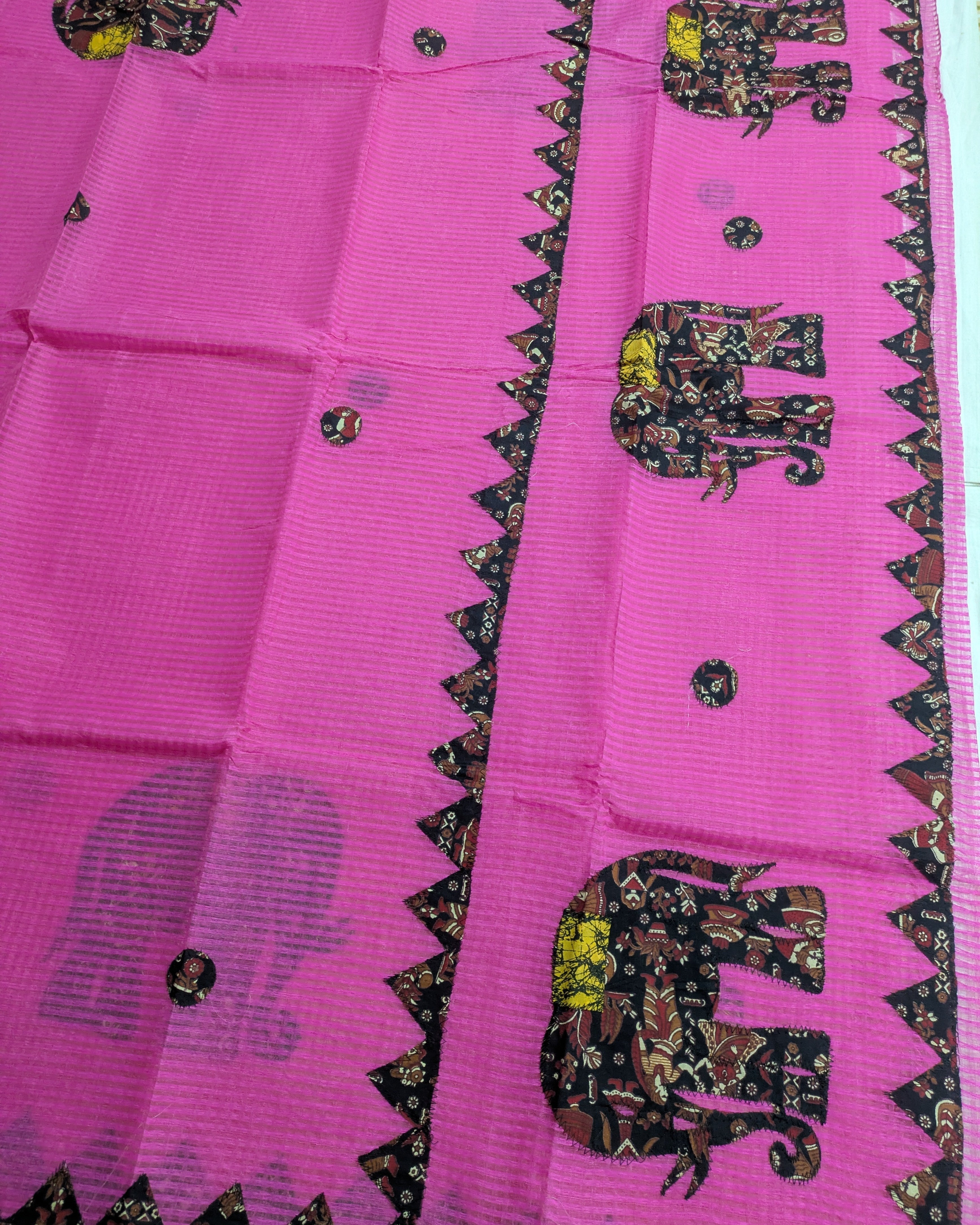 Cotton Kota Applique Sari Dark Pink